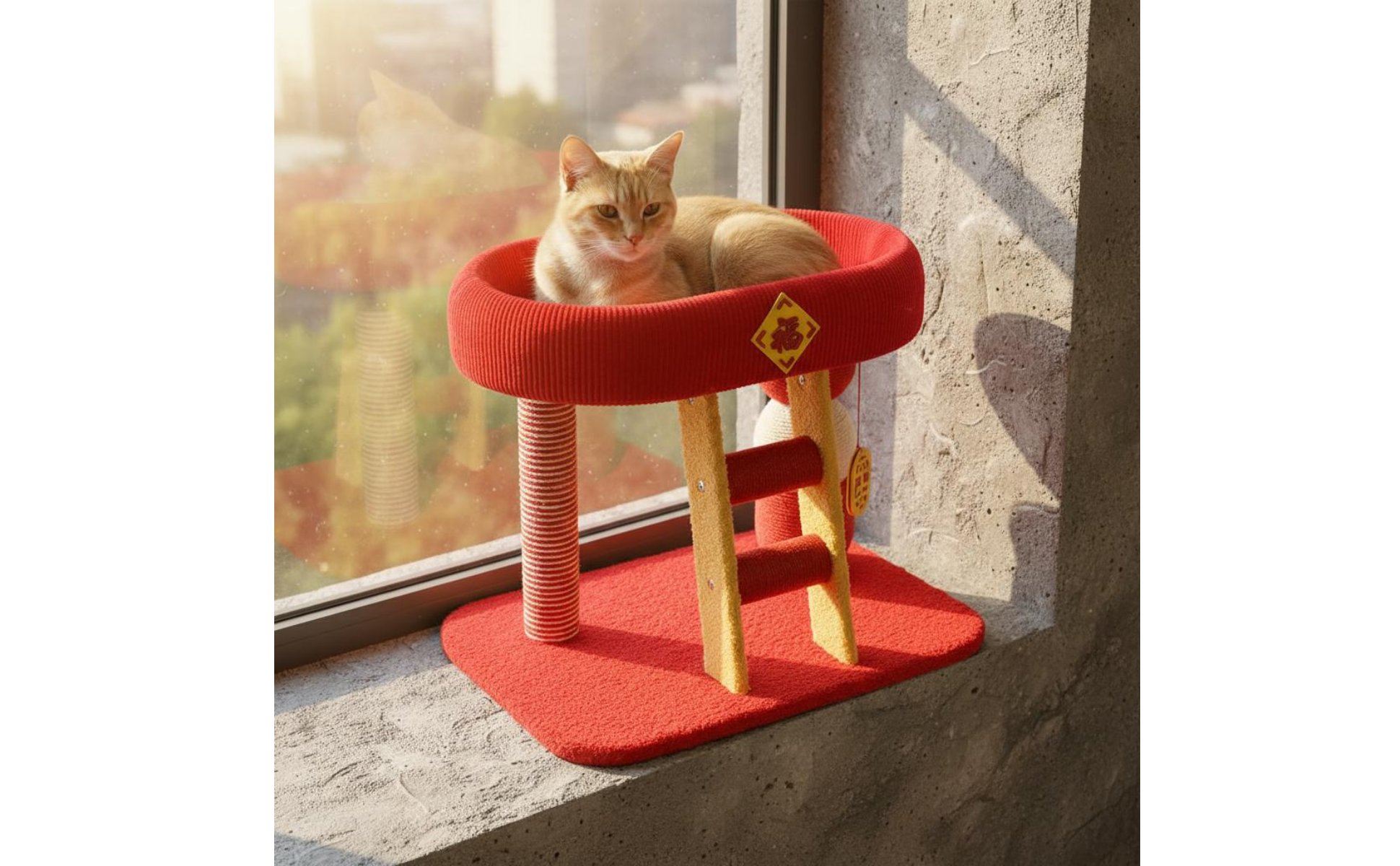 Feline Climbing Structure with Ladder Year-Round Mat Feline Activity Activity