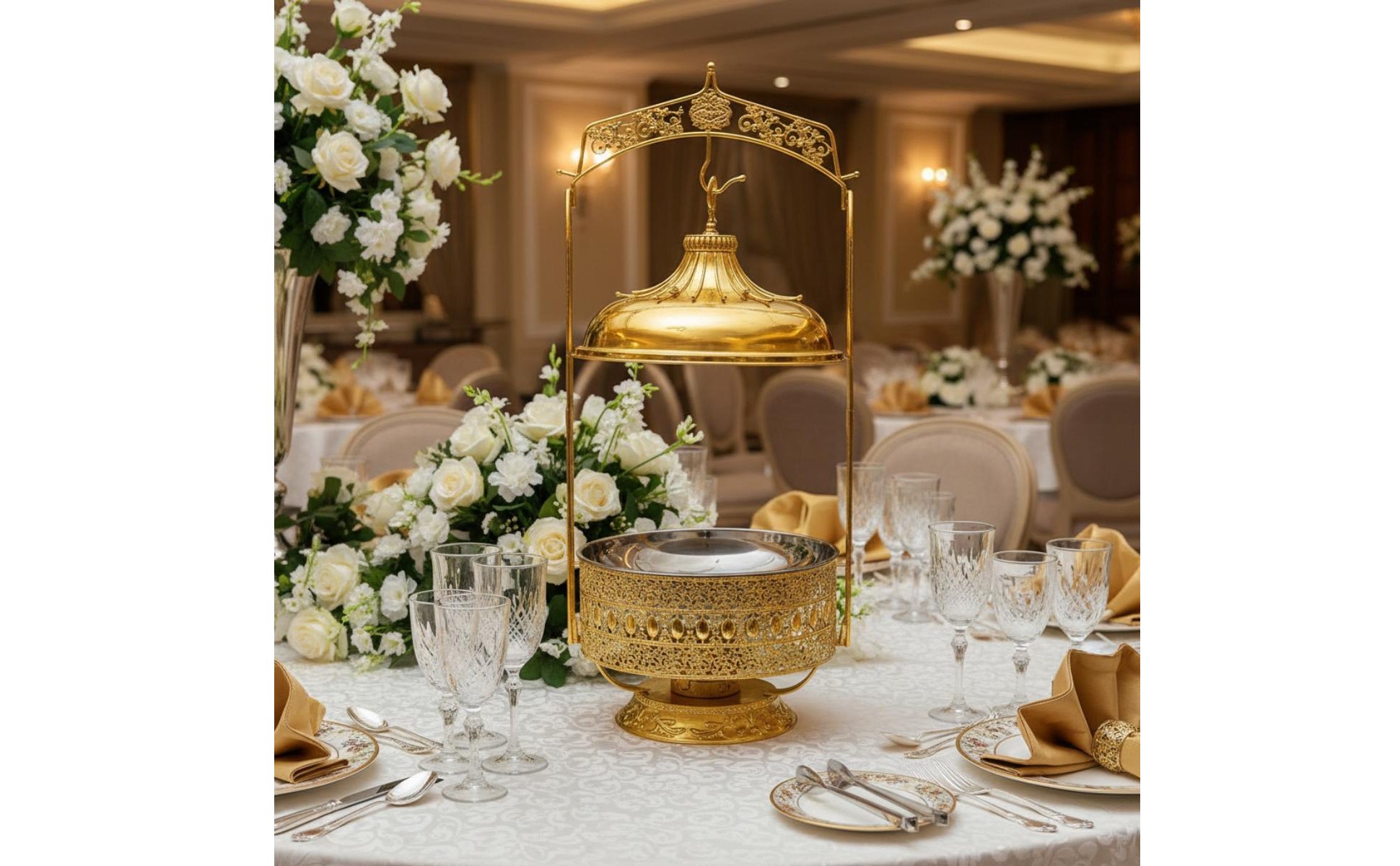 Gold Buffet Chafing Dish Hotel Use Chafing Dish Rust-Resistant for Restaurant