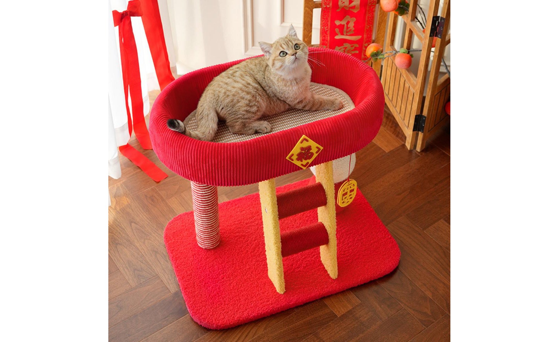 Feline Climbing Structure with Ladder Year-Round Mat Feline Activity Activity