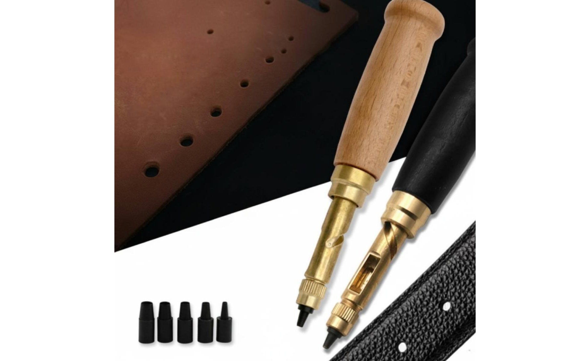 Drehlocher mit Holzgriff wechselbarer Kopf gürtellochzange diy für lederarbeiter