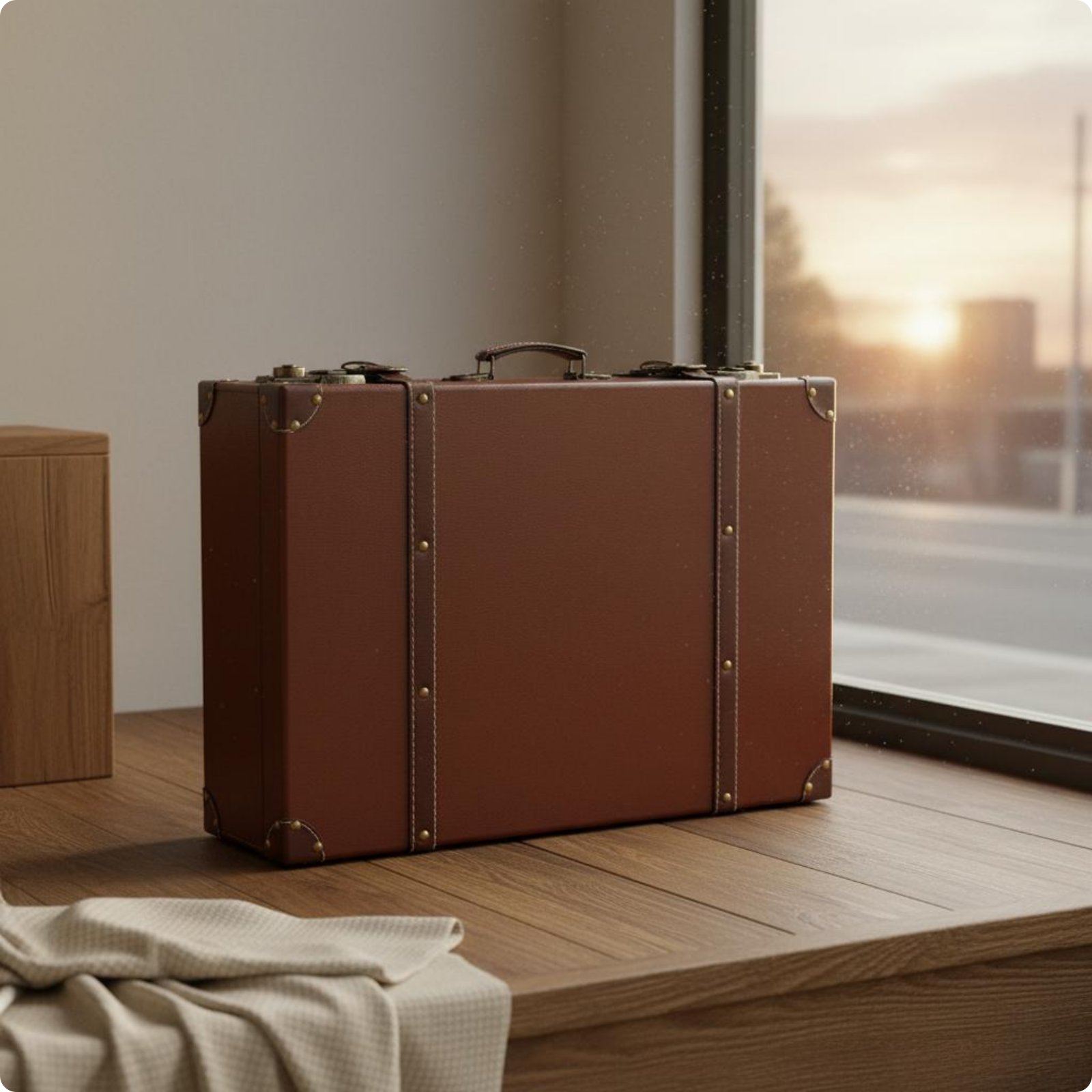 3 Pieces Vintage Suitcase Set Rustic Attraction Retro Leather Trunk Set