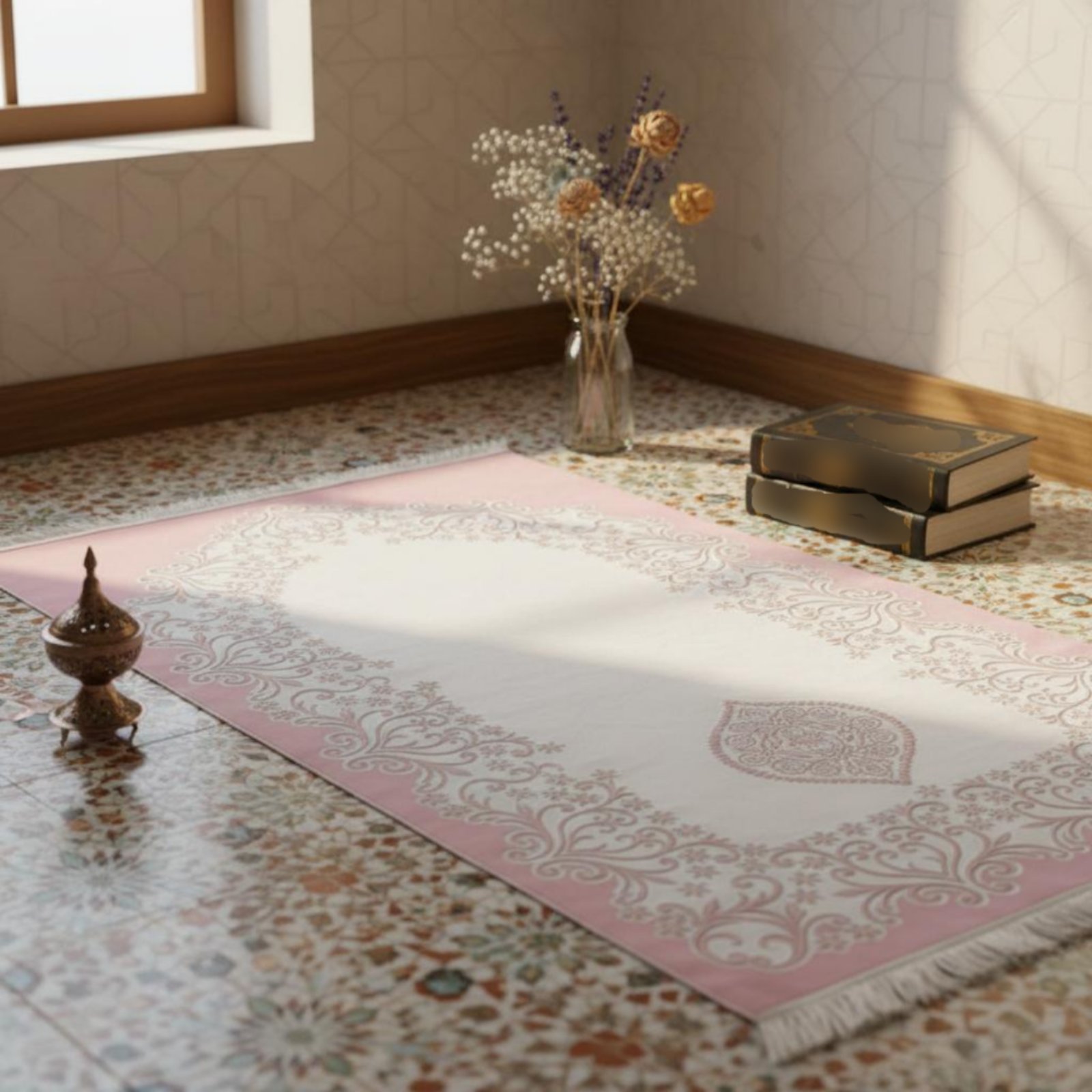 Foldable Prayer Mat Decorative Pattern Worship Item Tassels for Mosque