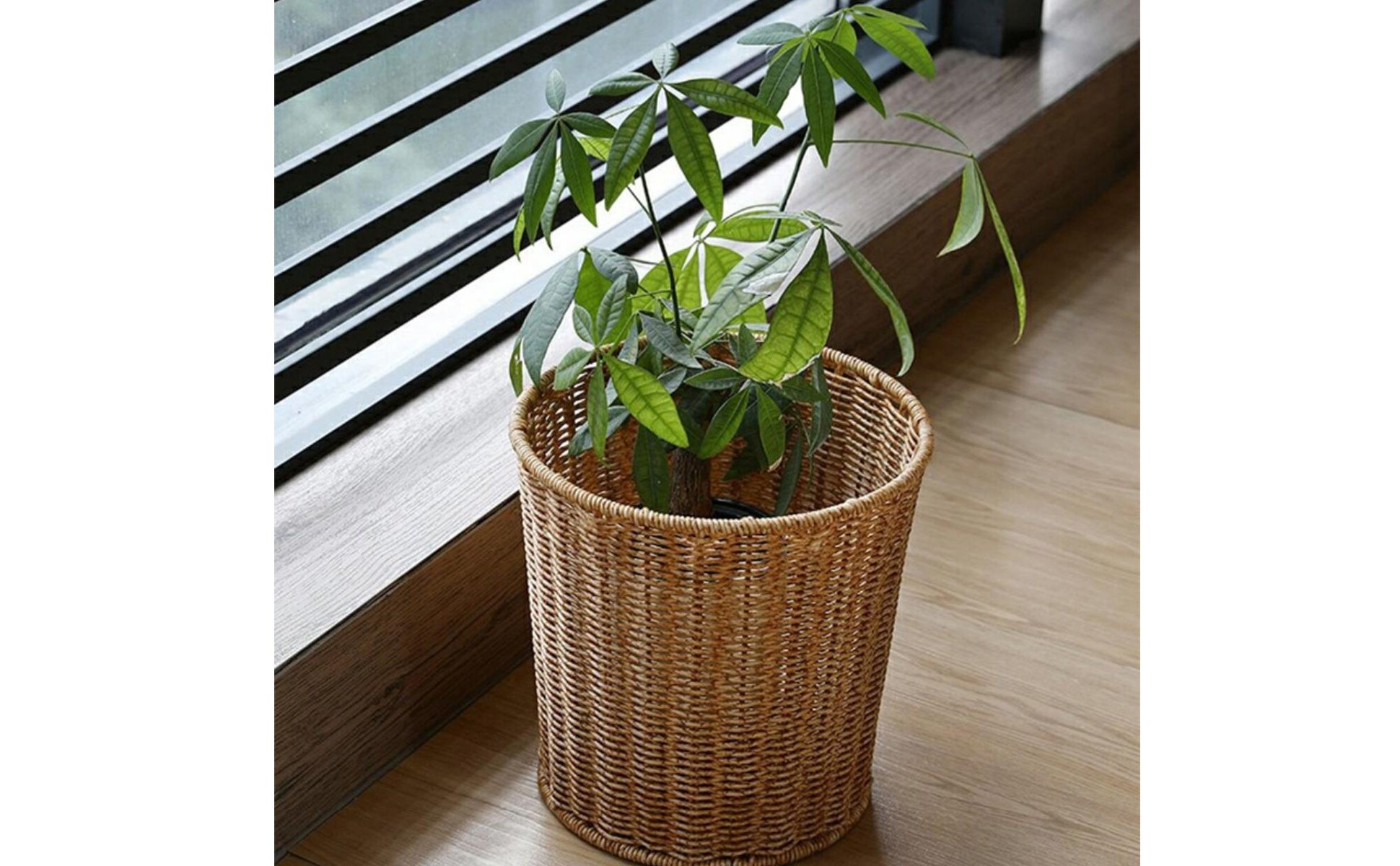 Lidded Trash Bin Retro Design Rattan Waste Bin Woven Texture for Bedroom, Office