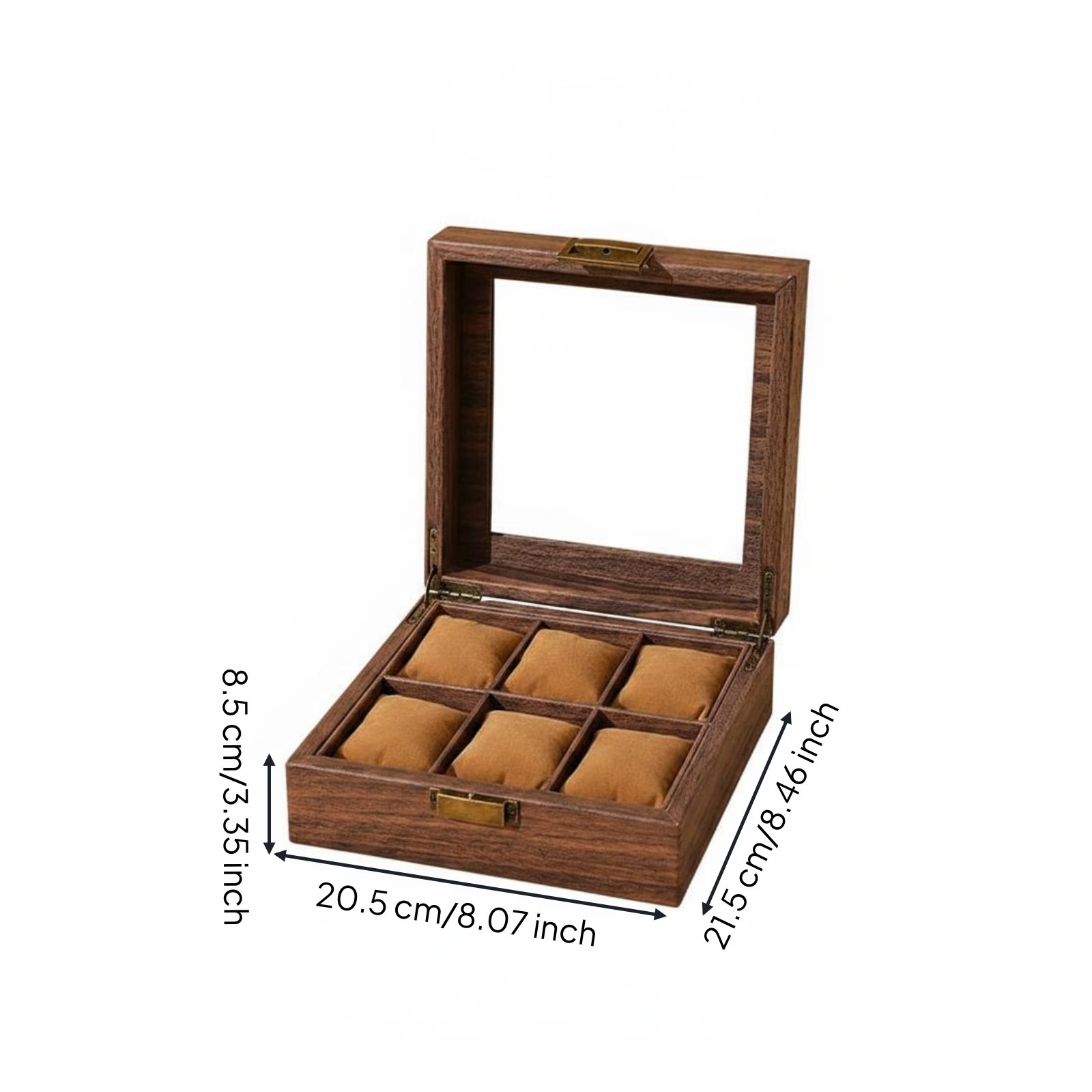 Bronze-Tone Latch Wood Grain Watch Box Gift Idea Vintage Watch Case Removable Pillows for Bedroom