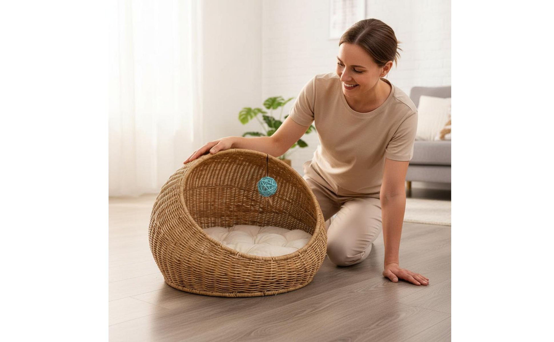 Rattan Design Feline Bed Moisture Resistant Feline Container Bed Sustainable PE