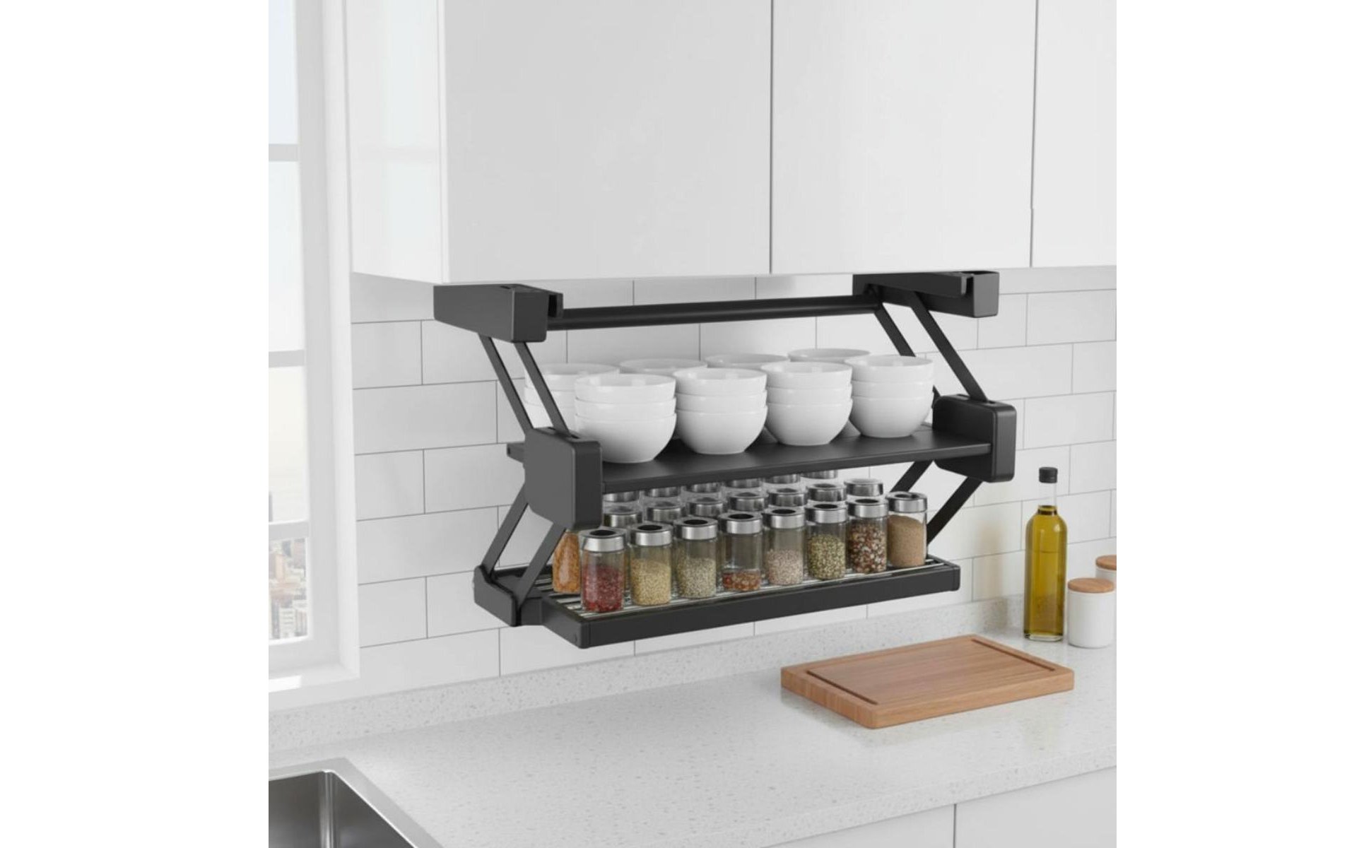 Pull-down Shelf Foldable Drop down Rack Double Layer for Kitchen