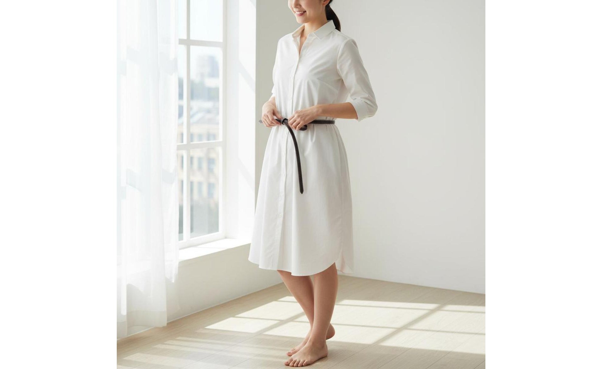 Black Leather Tie Belt Knot Design Double Loop Belt Minimalist for Dress, Women