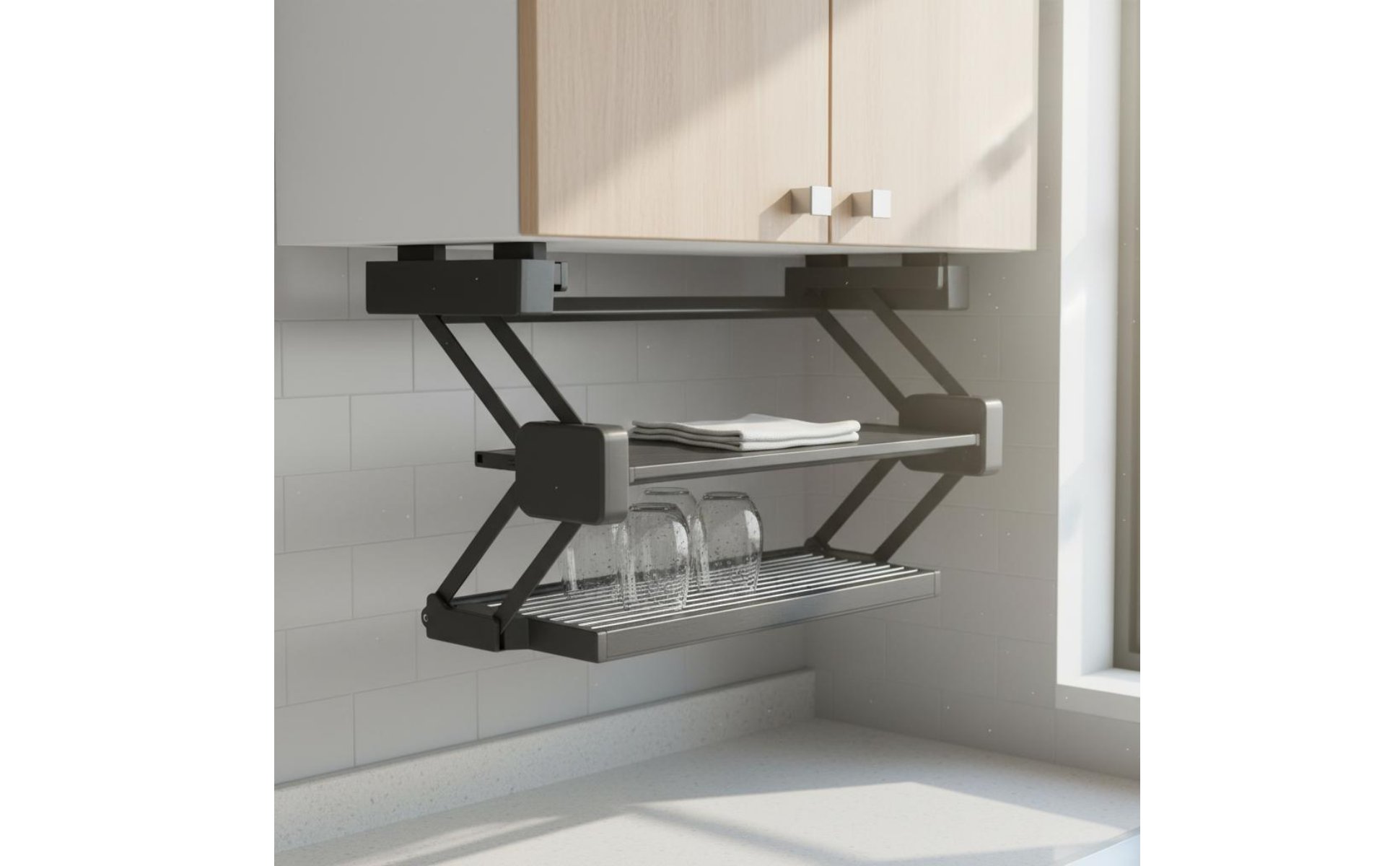 Pull-down Shelf Foldable Drop down Rack Double Layer for Kitchen