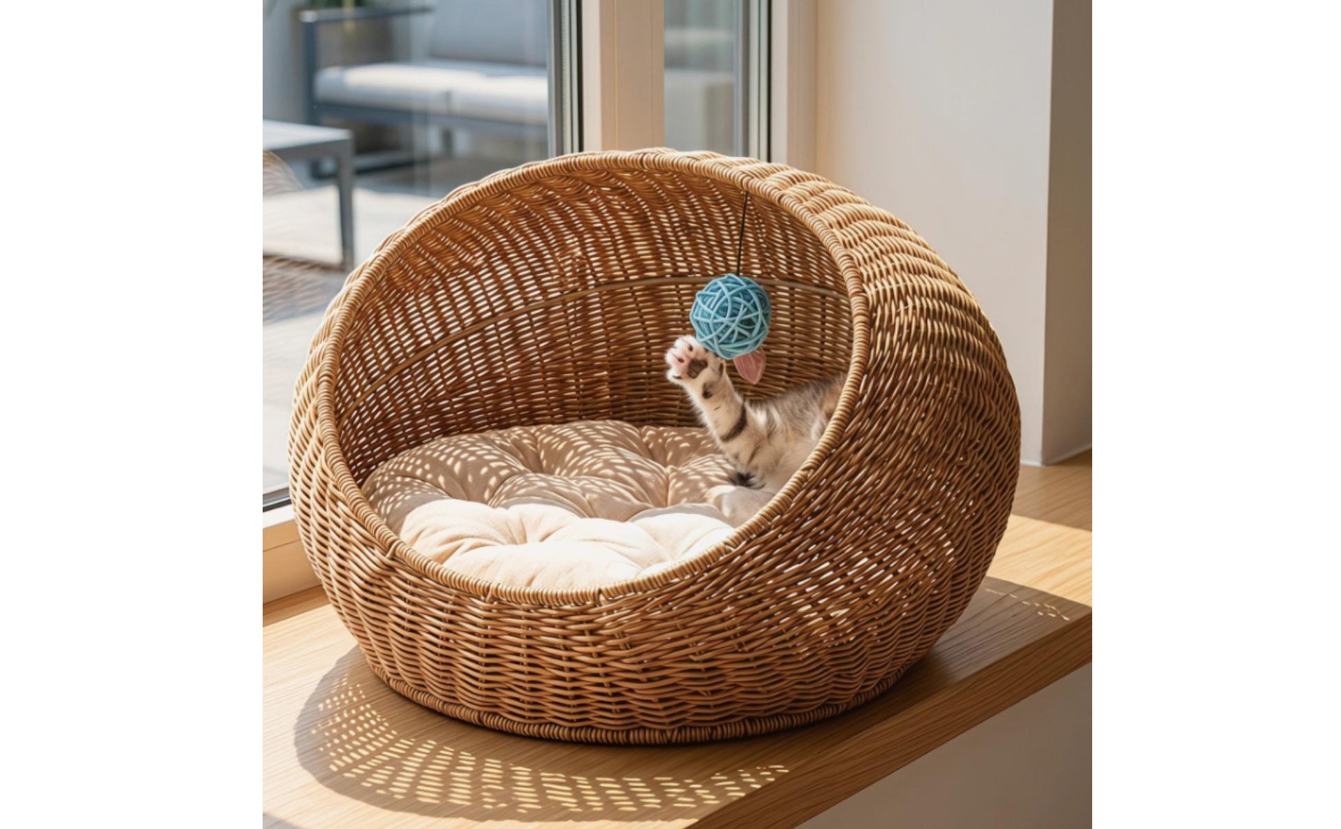 Rattan Design Feline Bed Moisture Resistant Feline Container Bed Sustainable PE