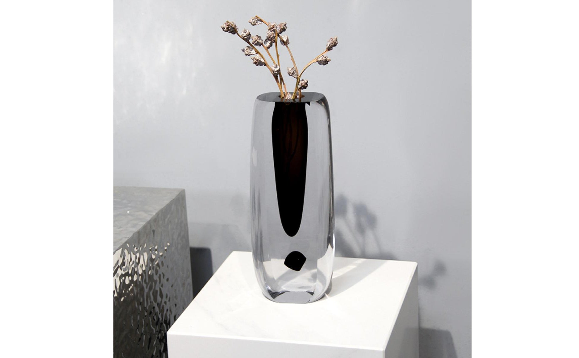 Smoked Glass Vase Minimalist Glass Vase Italian Design for Surface Top, Entryway