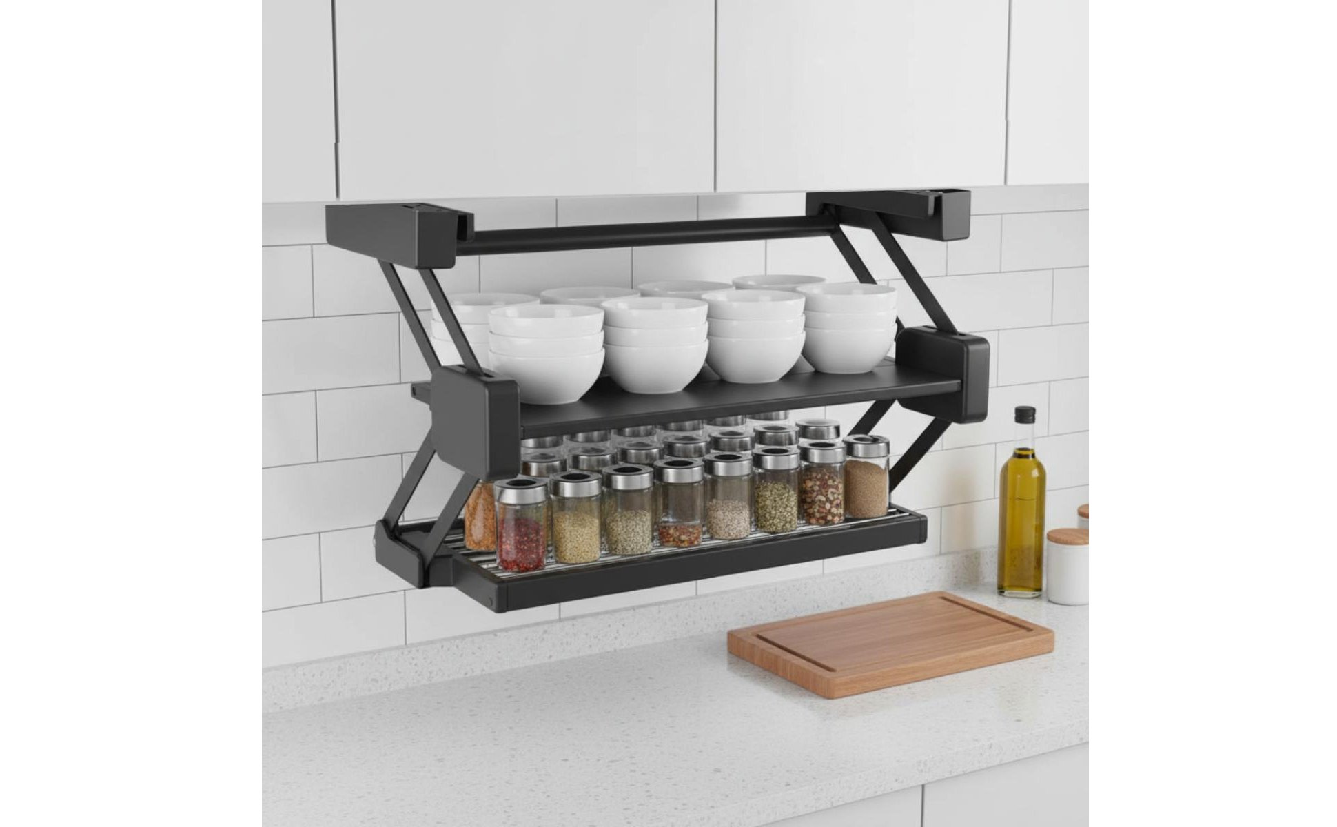 Pull-down Shelf Foldable Drop down Rack Double Layer for Kitchen