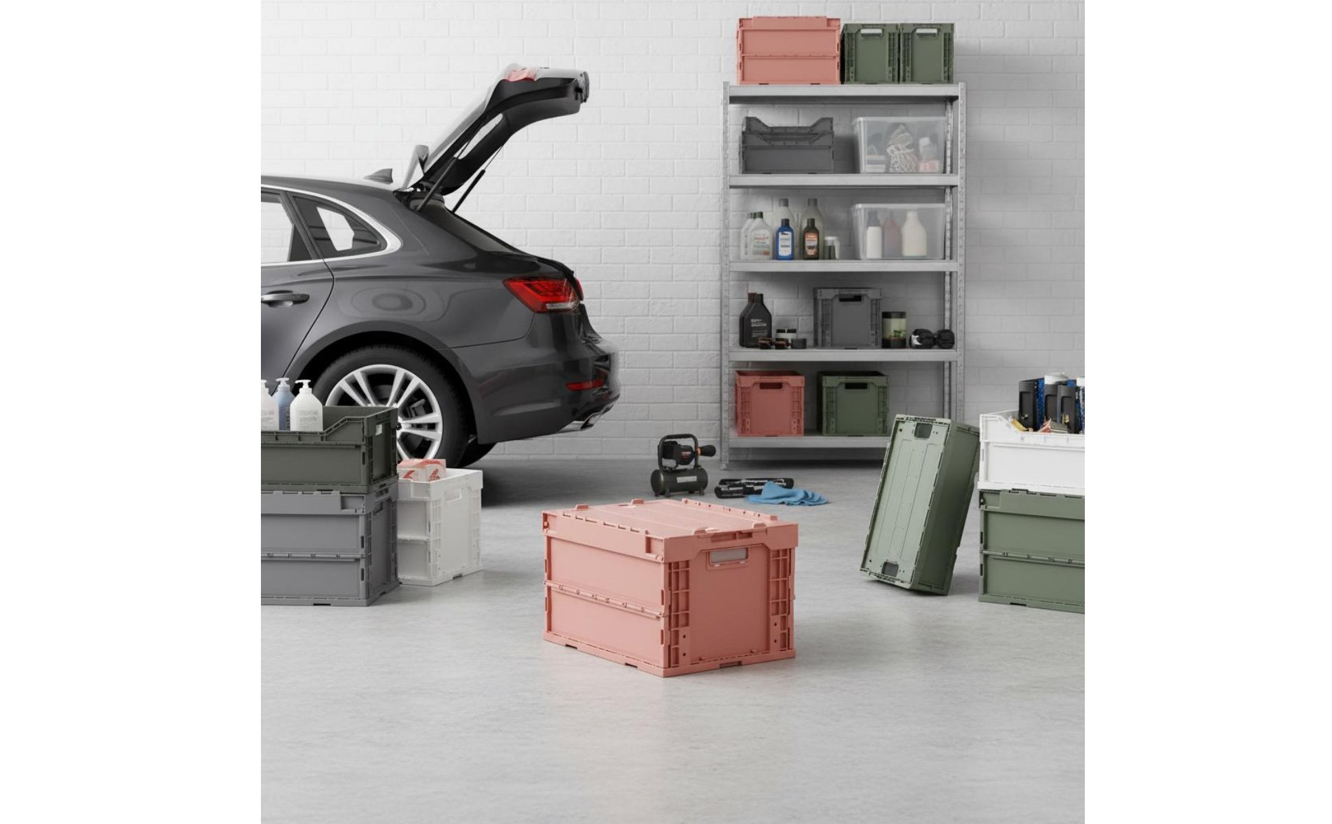 50L Plastic Crate Solid Color Plastic Folding Crate Large Capacity for Logistics