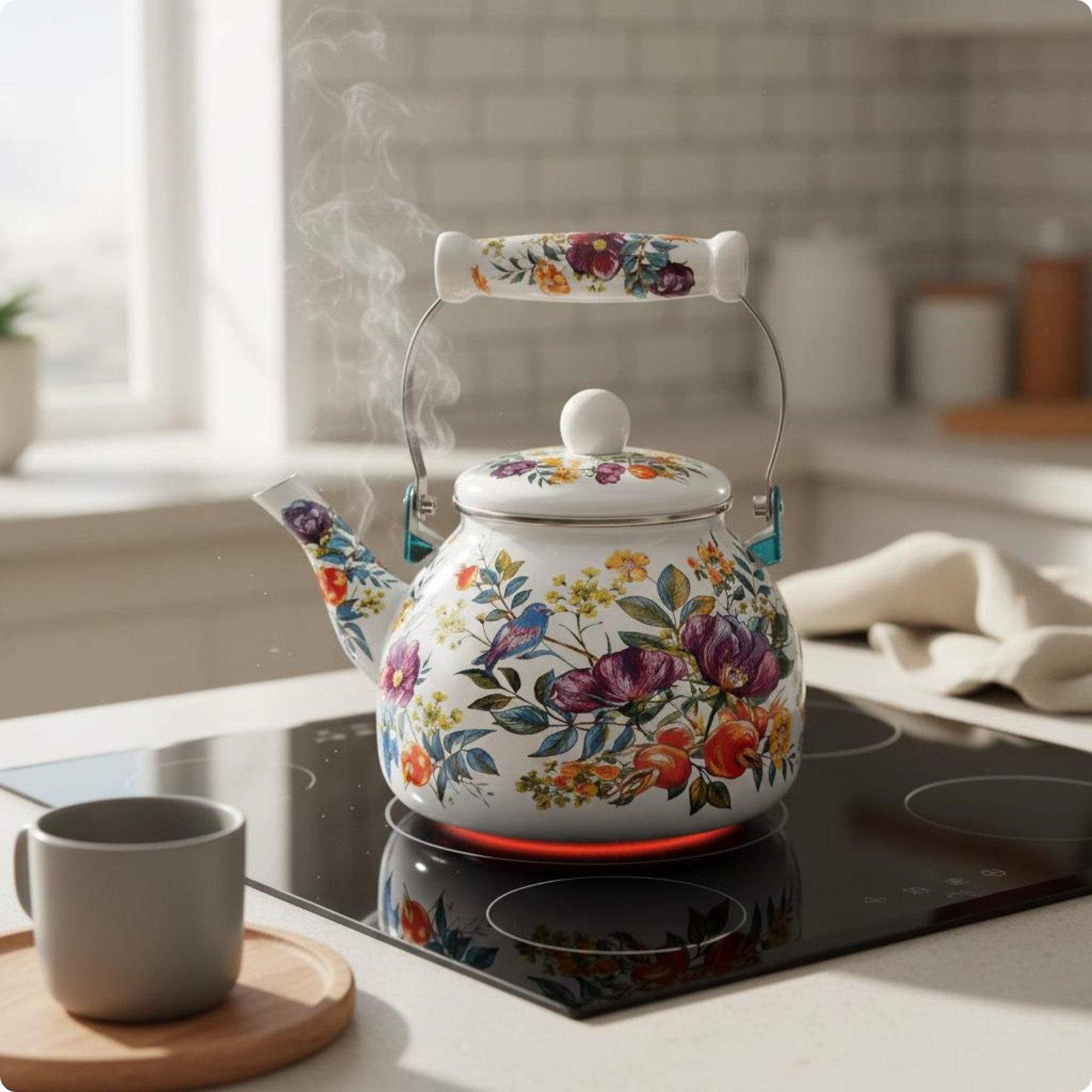 Enamel Kettle Heat Resistant Kitchenware Easy to Clean for Stovetop