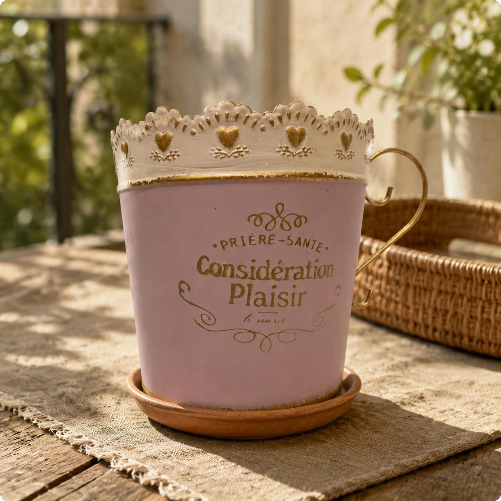 2 Pieces French Design Flower Pot Romantic Look Lace Border Planter Metal