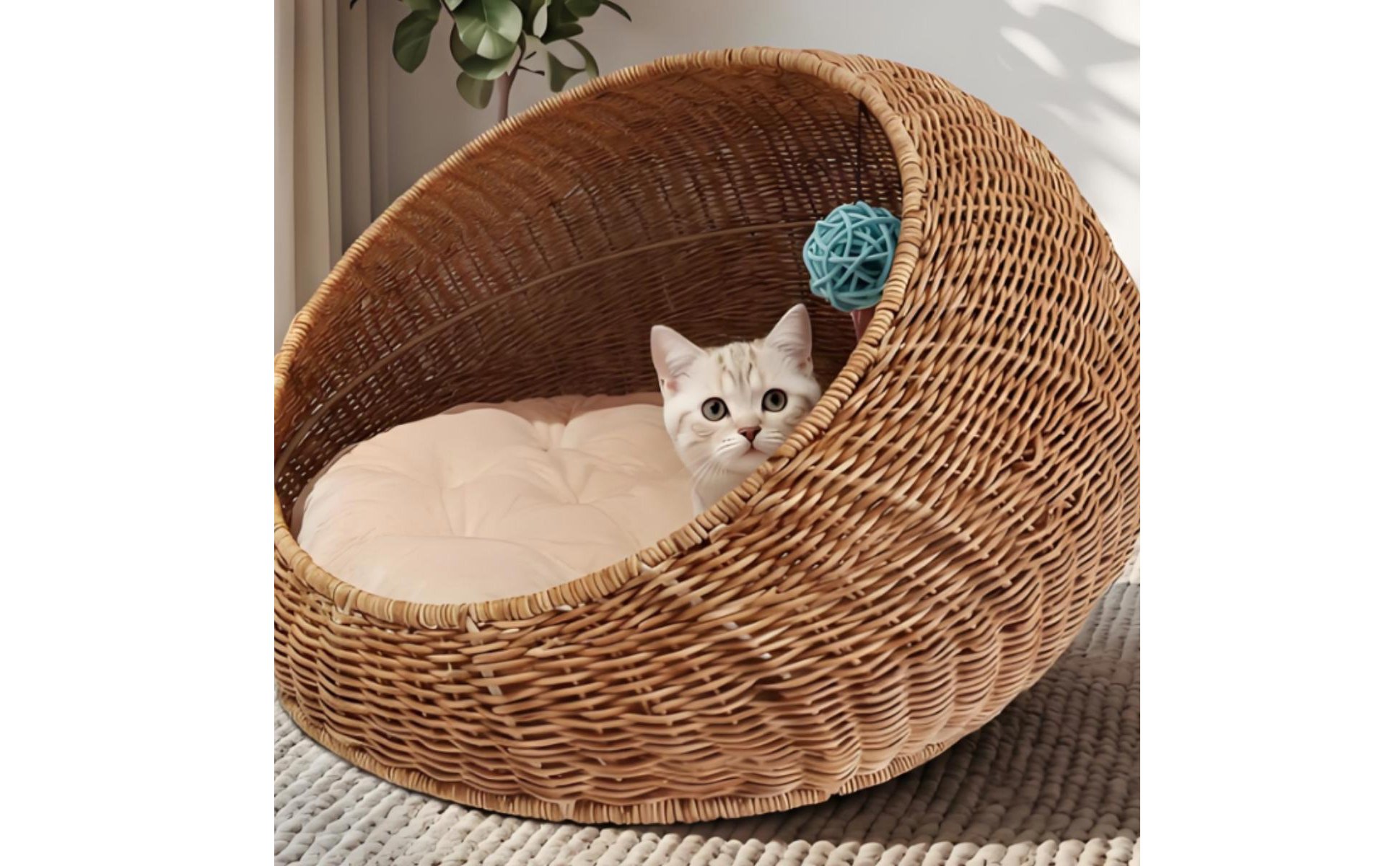 Rattan Design Feline Bed Moisture Resistant Feline Container Bed Sustainable PE