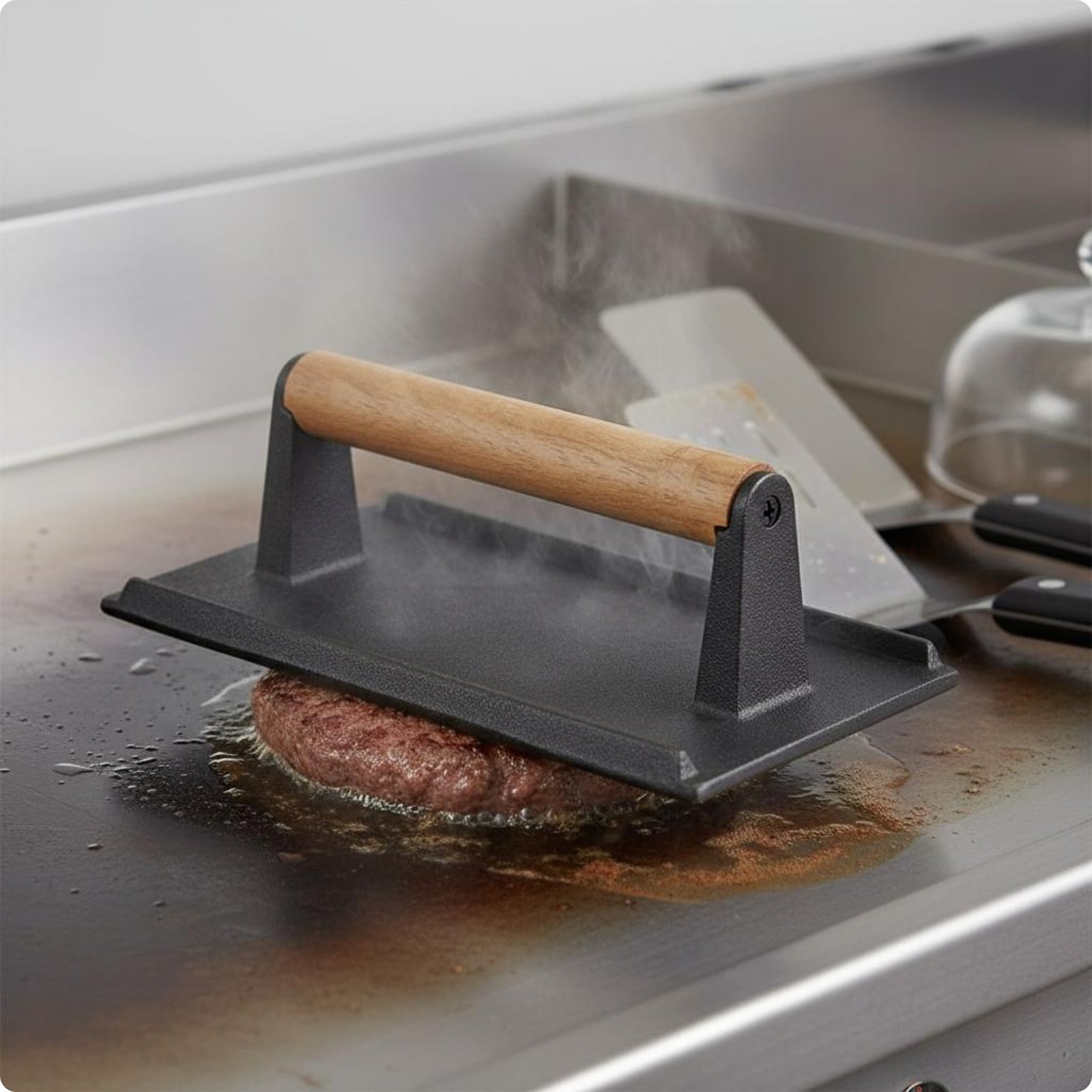 Cast Iron Cooking Press Press Easy to Clean Wood Handle Cooking Press Press