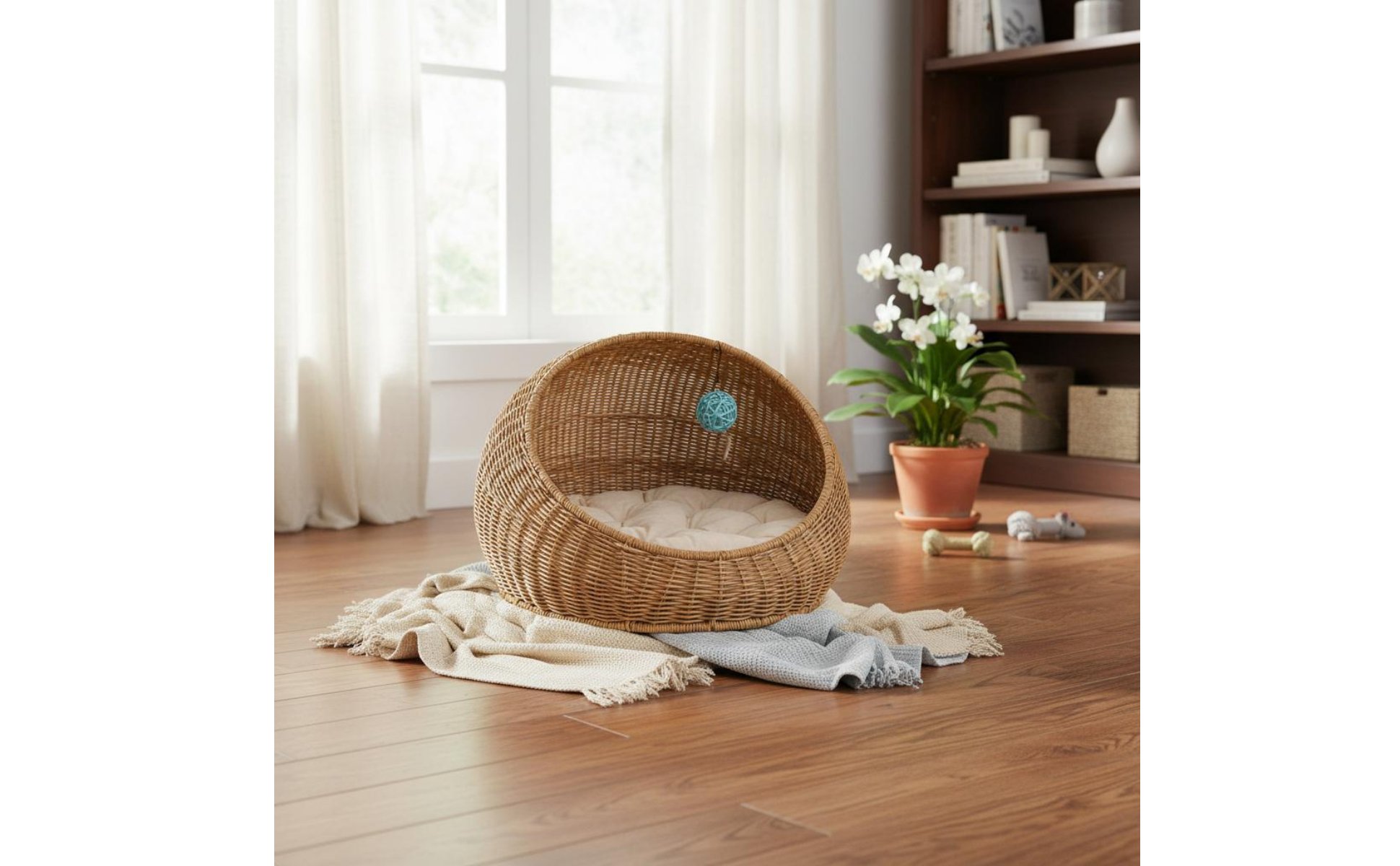 Rattan Design Feline Bed Moisture Resistant Feline Container Bed Sustainable PE