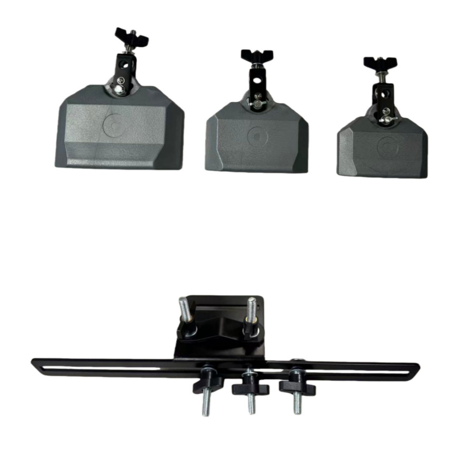 3 Pieces Drum Cowbells with Stand Different Pitch Cowbell Set Smooth Surface Cowbell and Percussion Block for Drummers, Percussionists