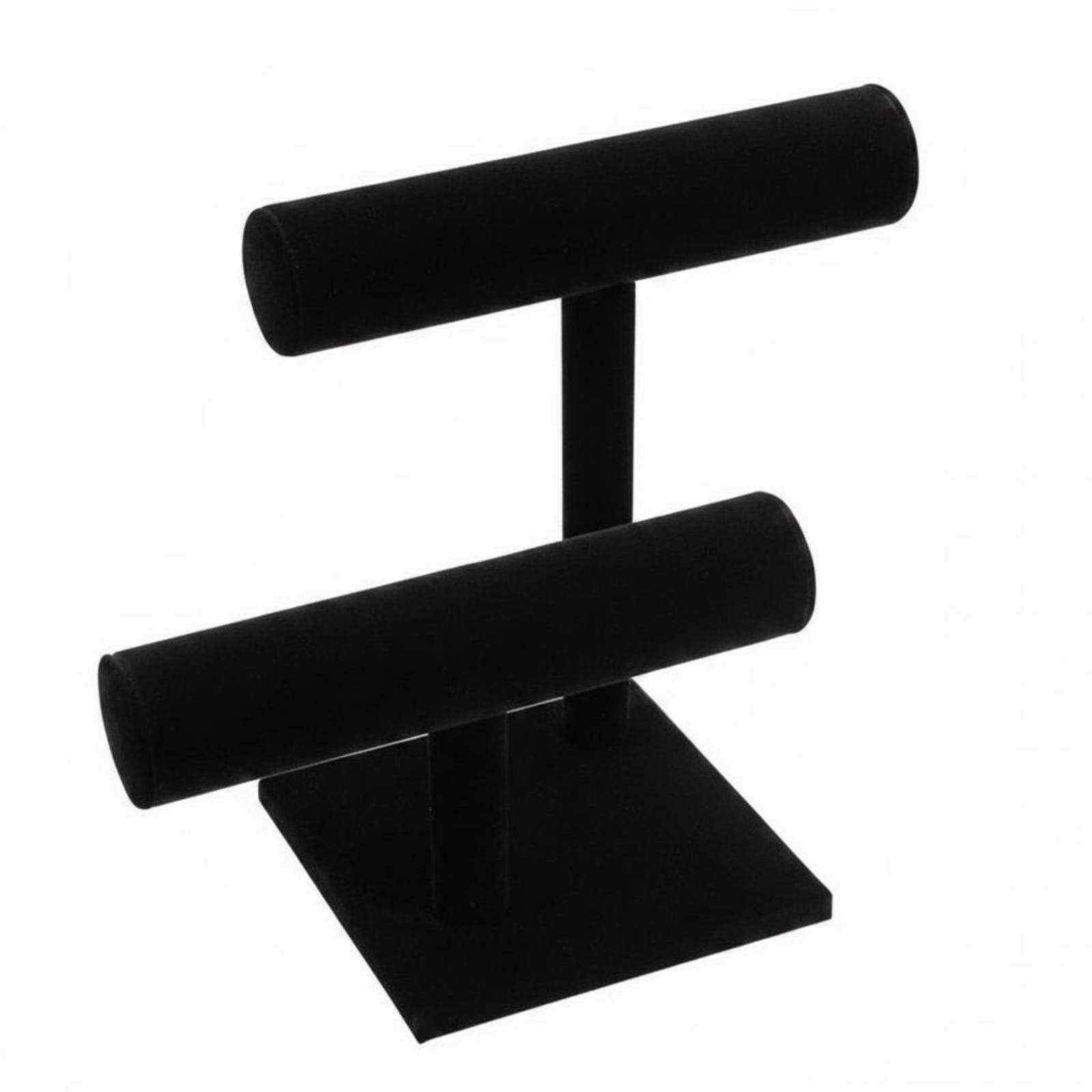 Black Finish Velvet Bracelet Display Stand Space Saving Double Tier Jewelry Holder Stable Base Watch and Bracelet Display Rack Tangle Tangle-Resistant for Boutique, Retail Storage, Bedroom Dressing Table