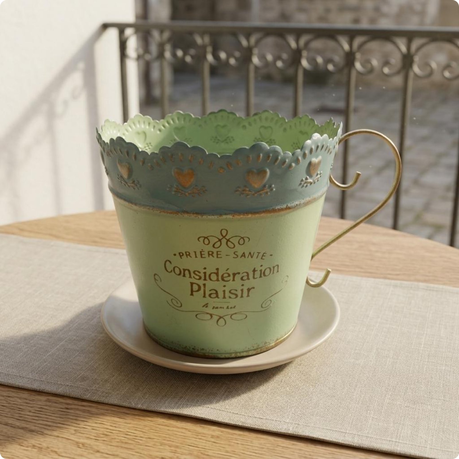 2 Pieces French Design Flower Pot Romantic Look Cup Planter Embossed Pattern