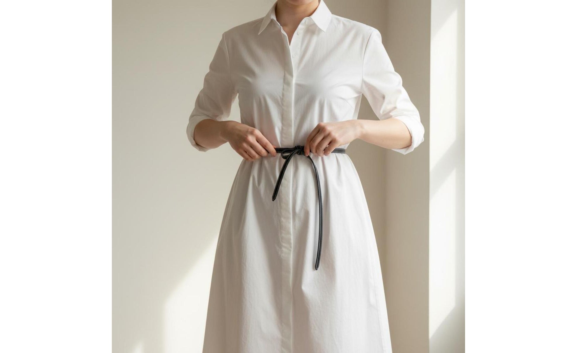 Black Leather Tie Belt Knot Design Double Loop Belt Minimalist for Dress, Women
