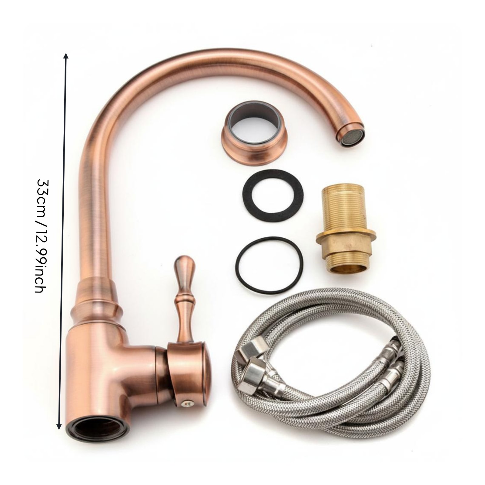Includes Supply Hoses Hot and Cold Kitchen Tap 360 Degree Rotation Swivel Spout Faucet Ceramic Disc Antique Bronze Sink Faucet