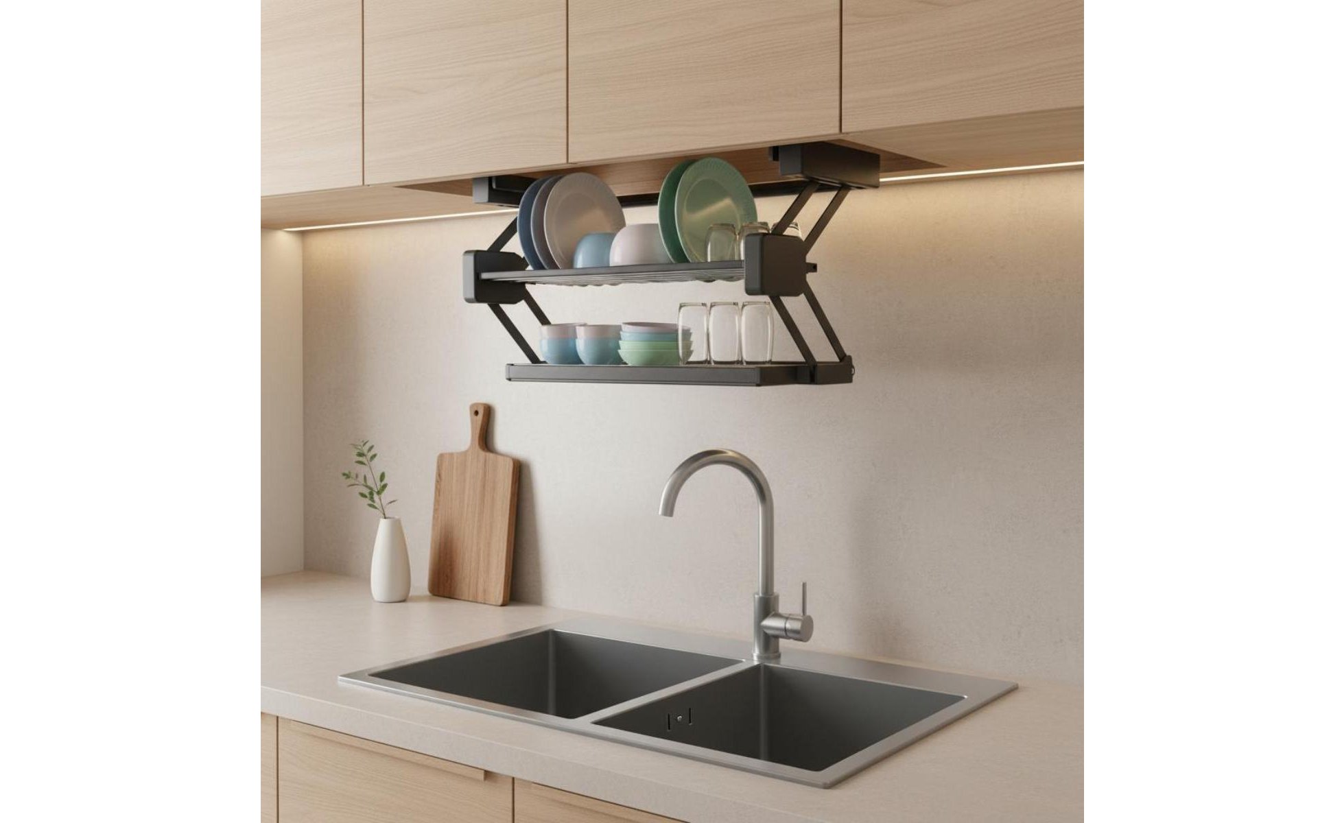 Pull-down Shelf Foldable Drop down Rack Double Layer for Kitchen
