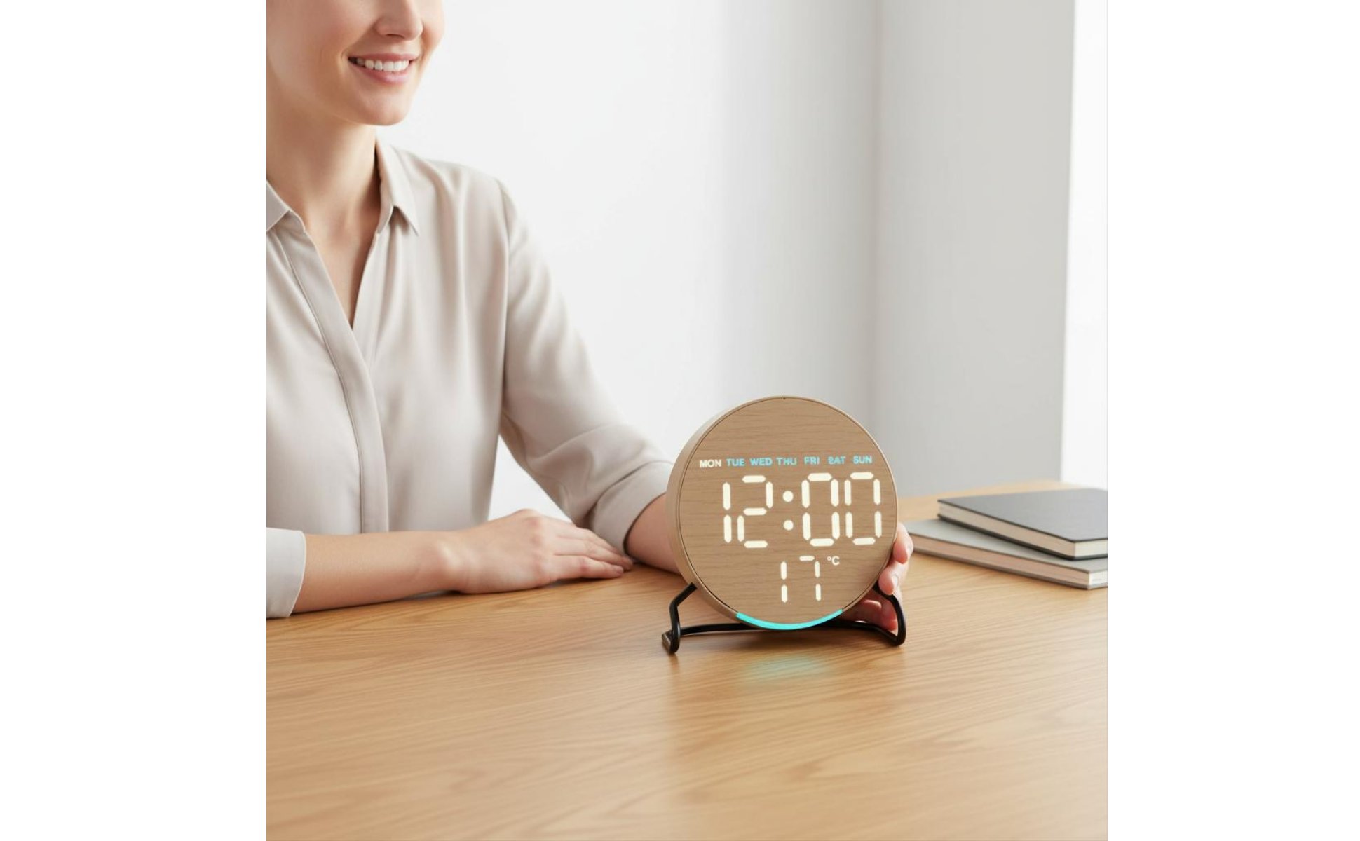 Wooden LED Alarm Timepiece Ambient Light Wooden Digital Alarm Timepiece