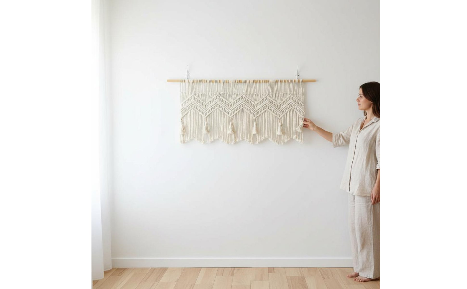 Tenture Murale Macramé fait Main Rideau Macramé Tressage Décoratif pour Fenêtre