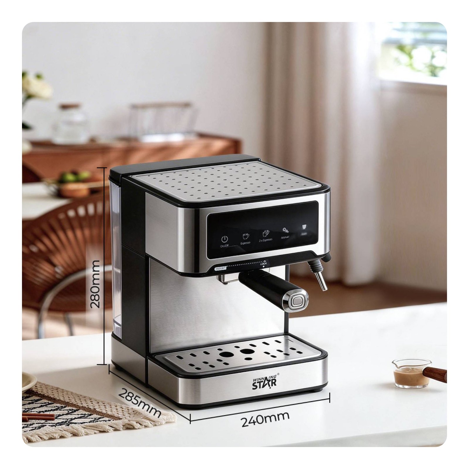 LED Screen Screen Steam Milk Frother Espresso Machine 850W Power Kitchen Appliance Quick Heat up for Home, Office