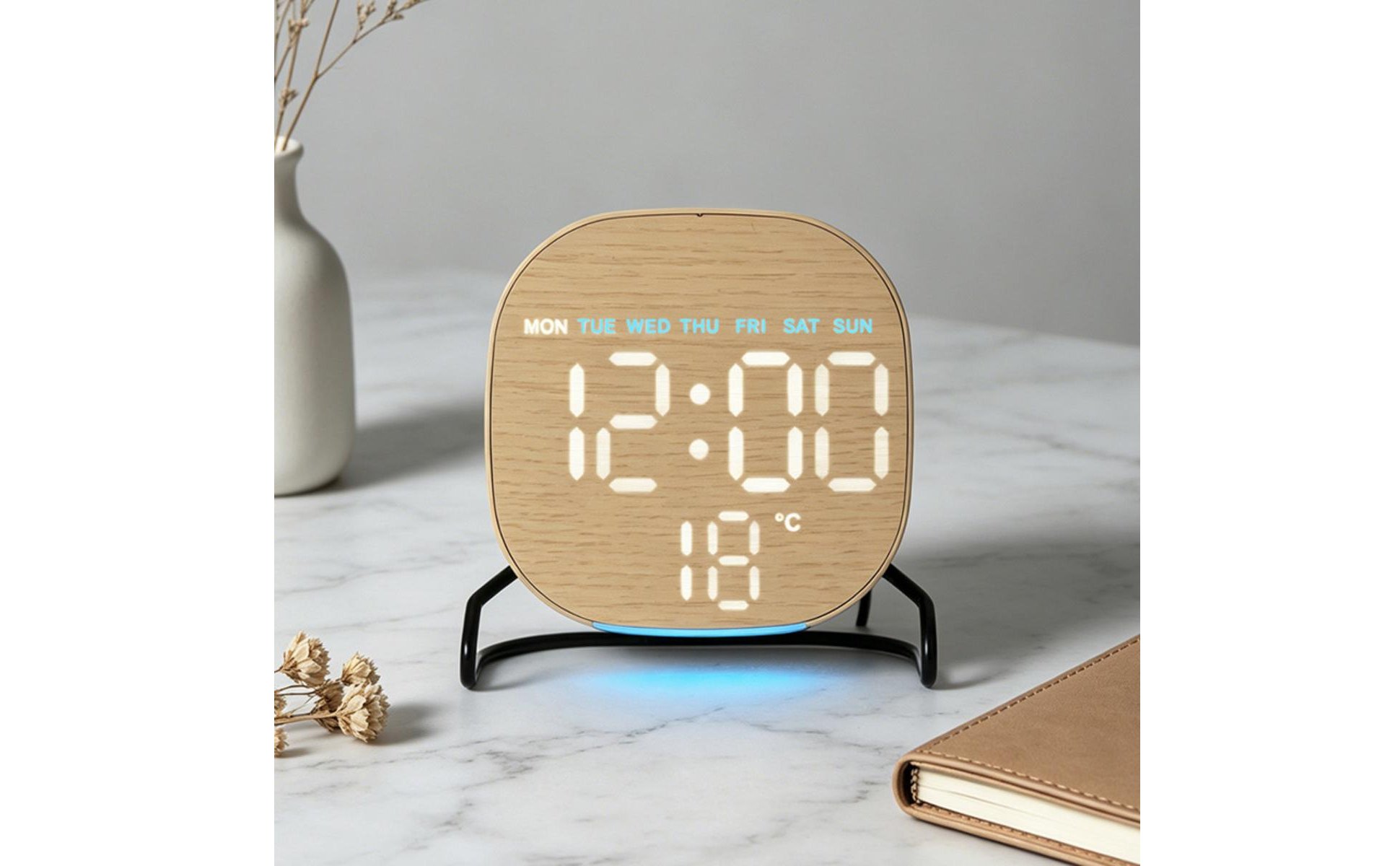 Wooden LED Alarm Timepiece Ambient Light Wooden Digital Alarm Timepiece