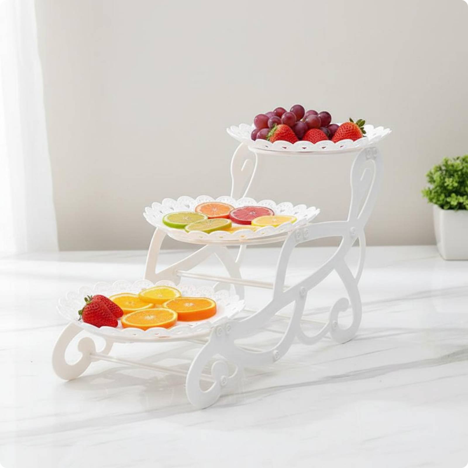 3 Tier Fruit Tray Easy to Clean Plastic Snack Storage Space Saving