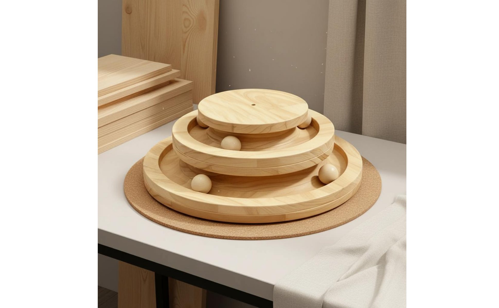 Long-Lasting Wood Frame Wooden Feline Ball Track Interactive Wooden Ball Track Toy Sturdy Feline Turntable Toy for Playtime