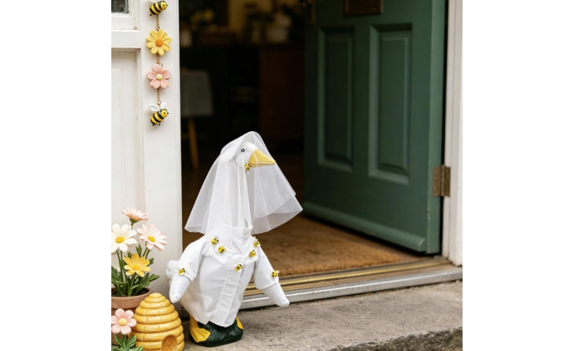 Gänsefigur Kleid Festlich Bienen Gans Deko Niedlich Für Porch, Hof