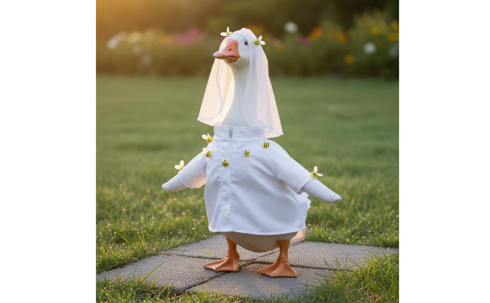 Gänsefigur Kleid Festlich Bienen Gans Deko Niedlich Für Porch, Hof