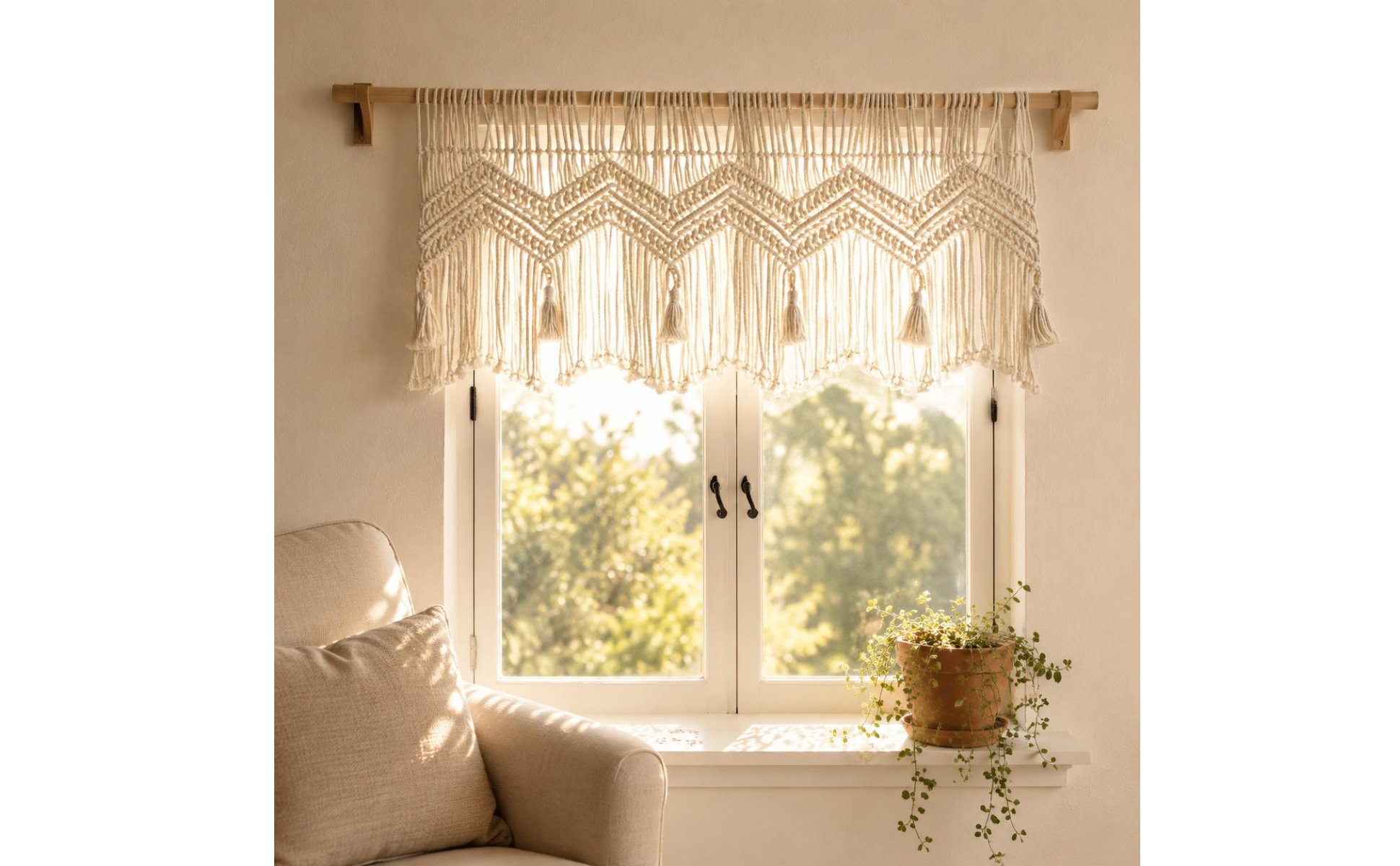 Tenture Murale Macramé fait Main Rideau Macramé Tressage Décoratif pour Fenêtre