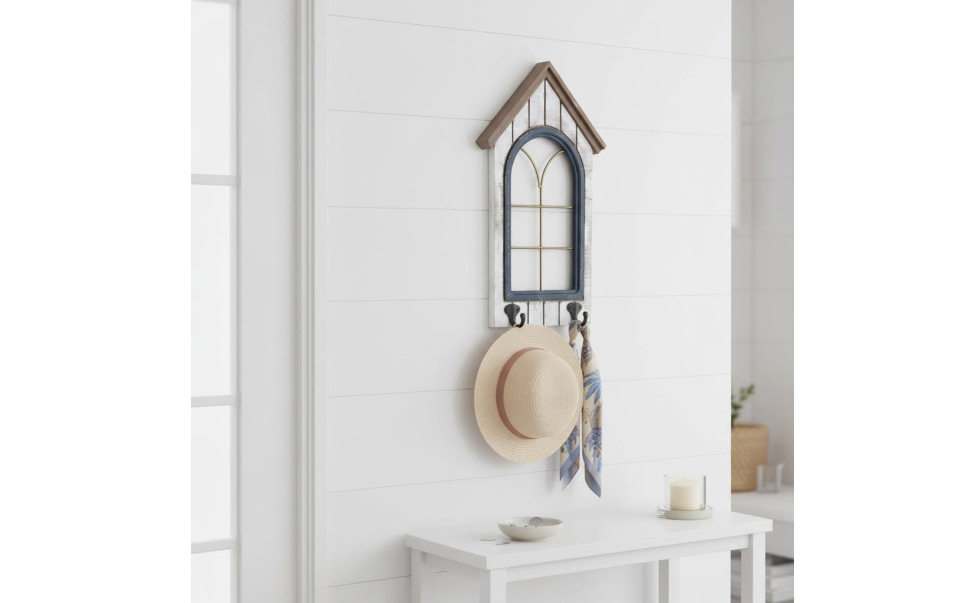 Fake Window Wall Decor Wood and Iron Vintage Window Frame Decor for Courtyard