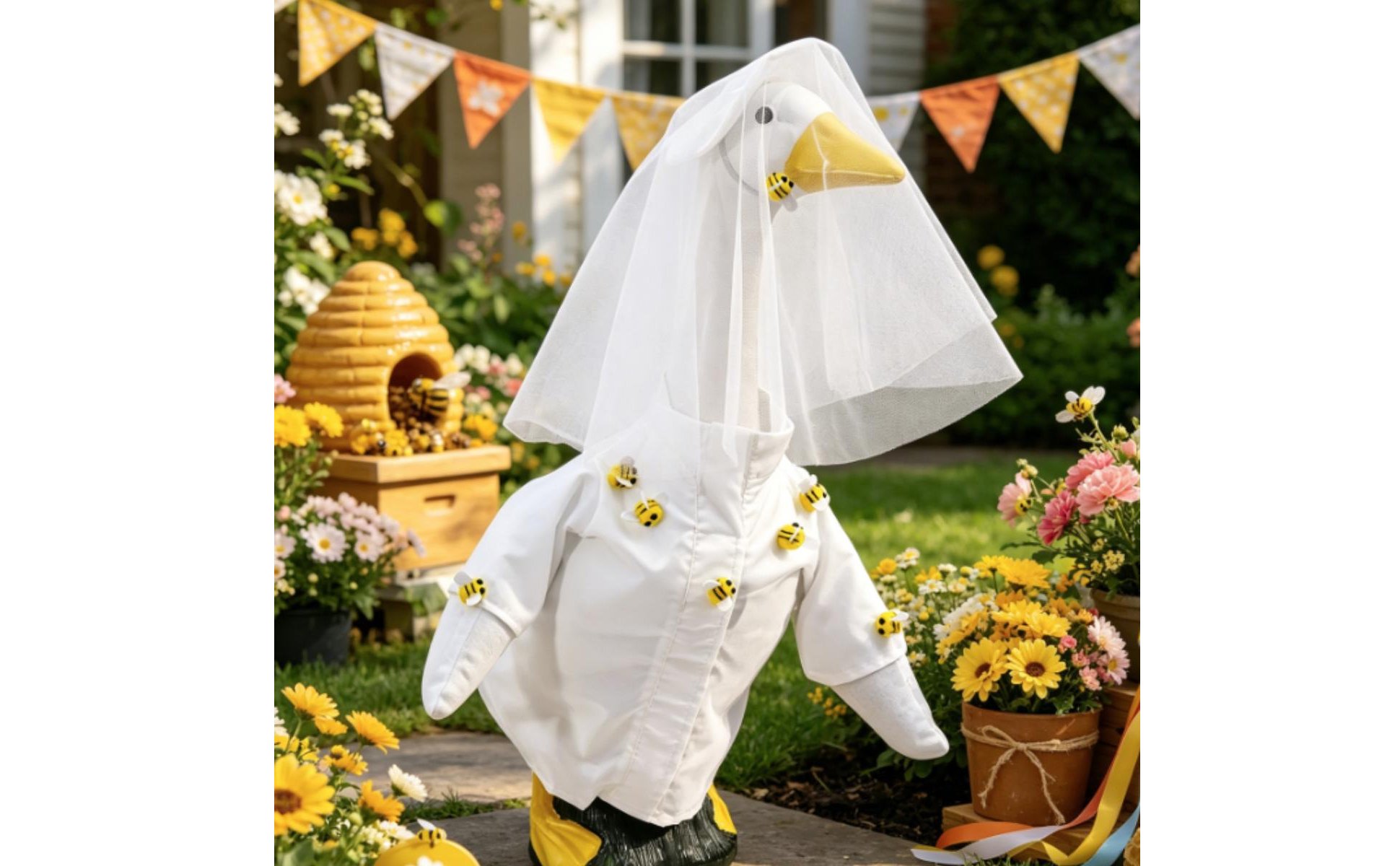 Gänsefigur Kleid Festlich Bienen Gans Deko Niedlich Für Porch, Hof
