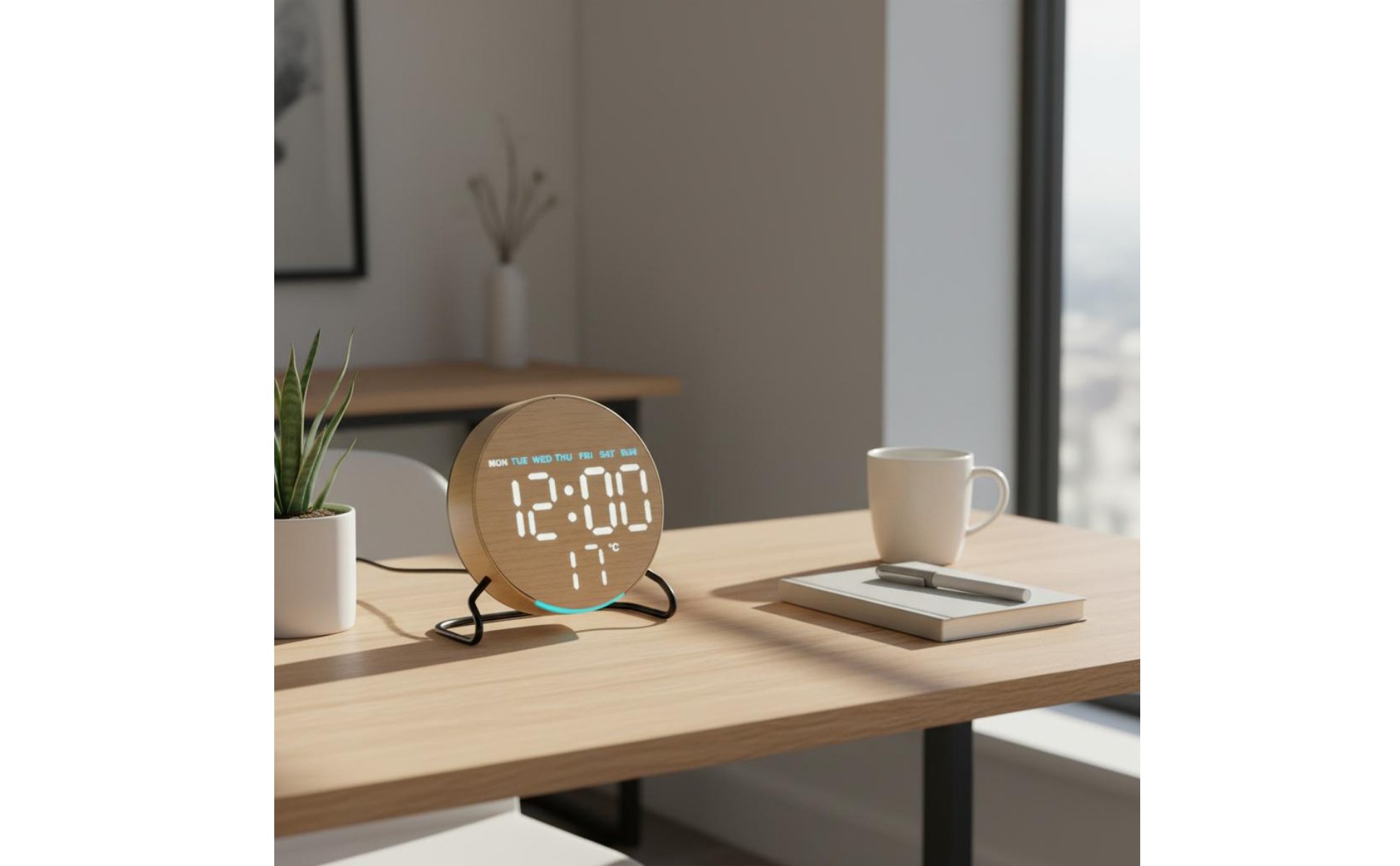 Wooden LED Alarm Timepiece Ambient Light Wooden Digital Alarm Timepiece