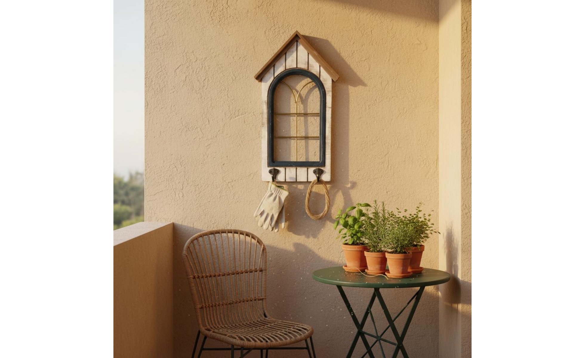Fake Window Wall Decor Wood and Iron Vintage Window Frame Decor for Courtyard