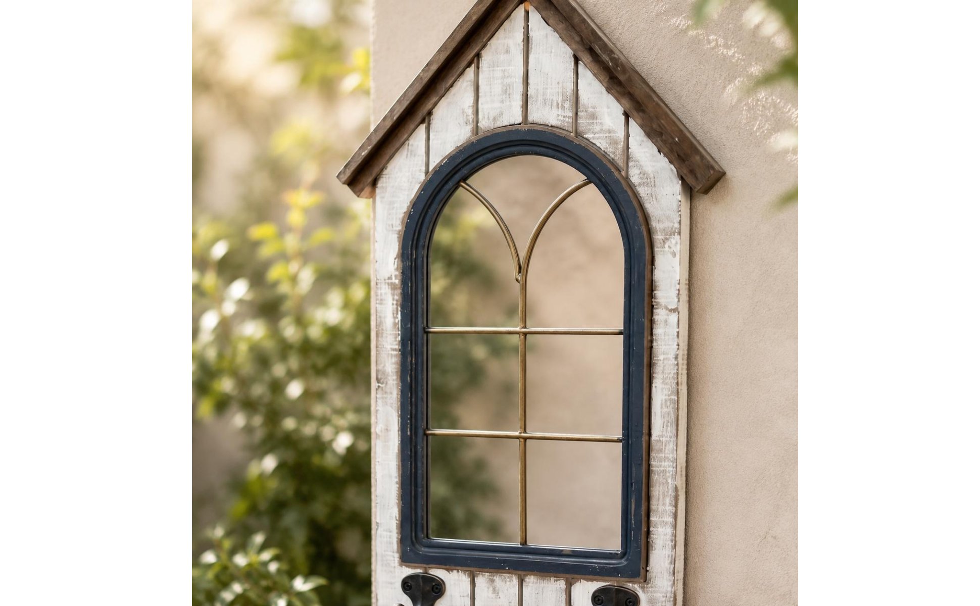 Fake Window Wall Decor Wood and Iron Vintage Window Frame Decor for Courtyard