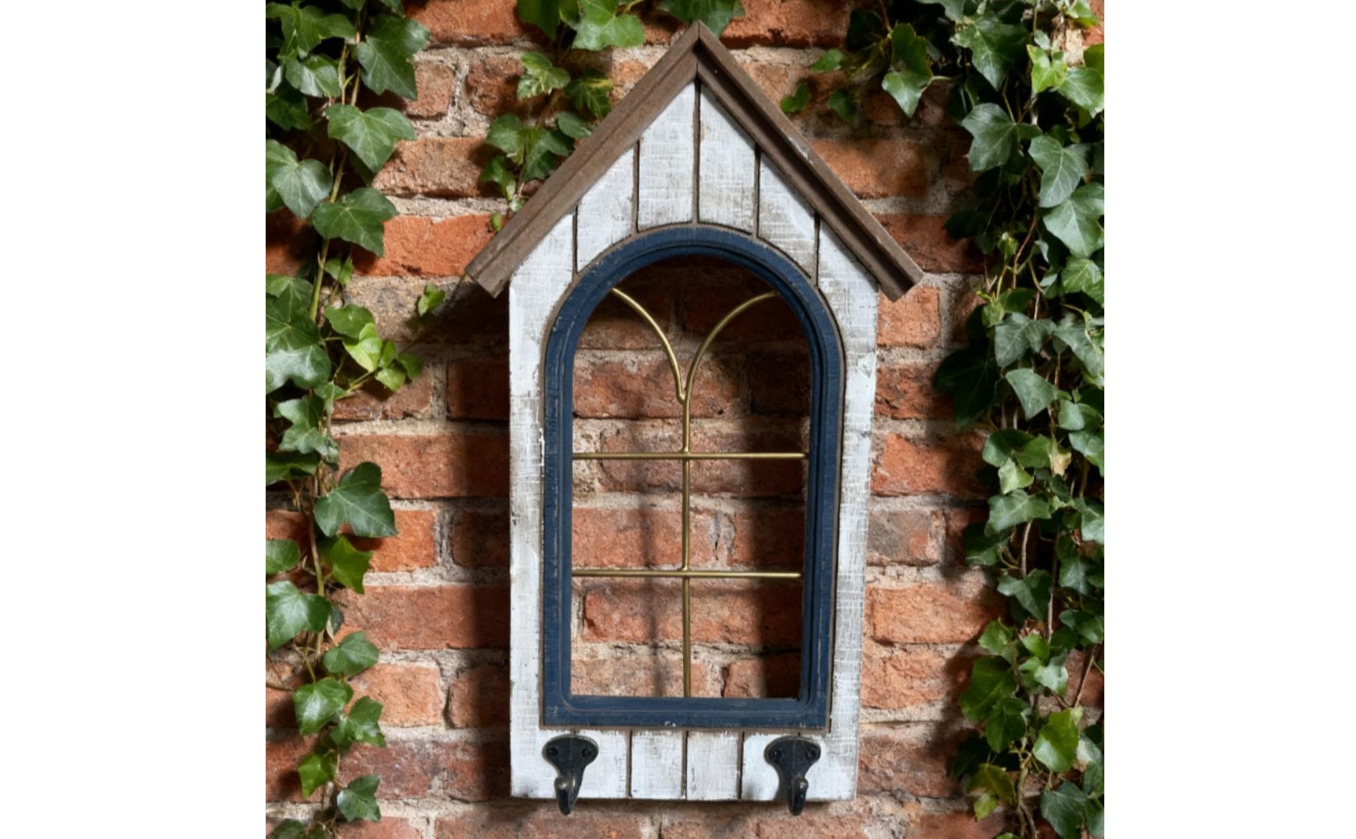 Fake Window Wall Decor Wood and Iron Vintage Window Frame Decor for Courtyard