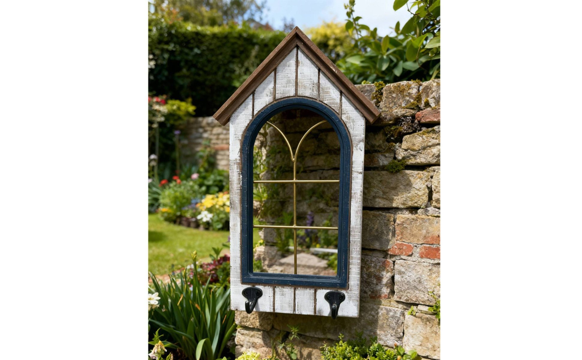 Fake Window Wall Decor Wood and Iron Vintage Window Frame Decor for Courtyard