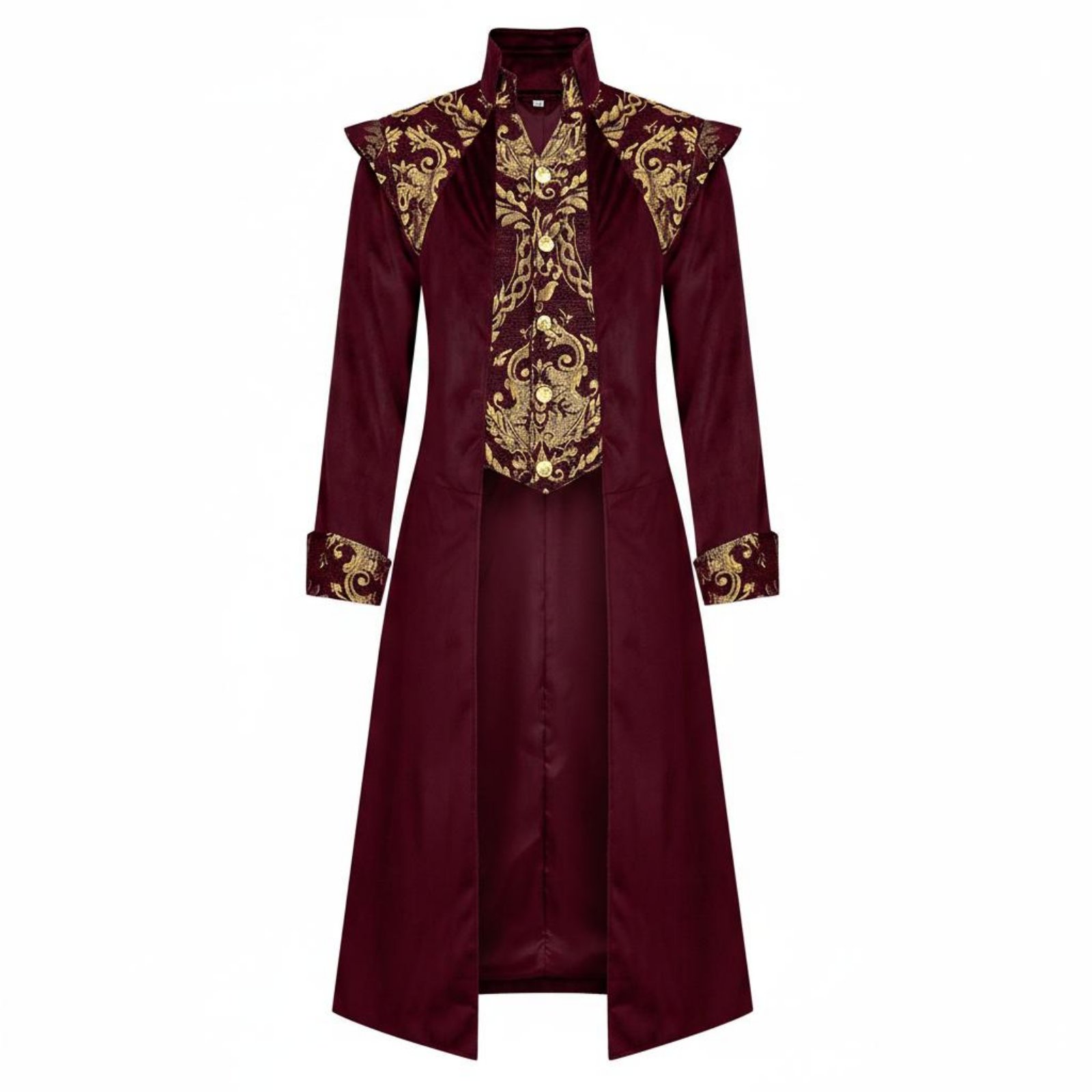 Medieval Steampunk Tailcoat High Medieval Long Jacket Ornate Gold Embroidery Men's Clothing for Stage Performance