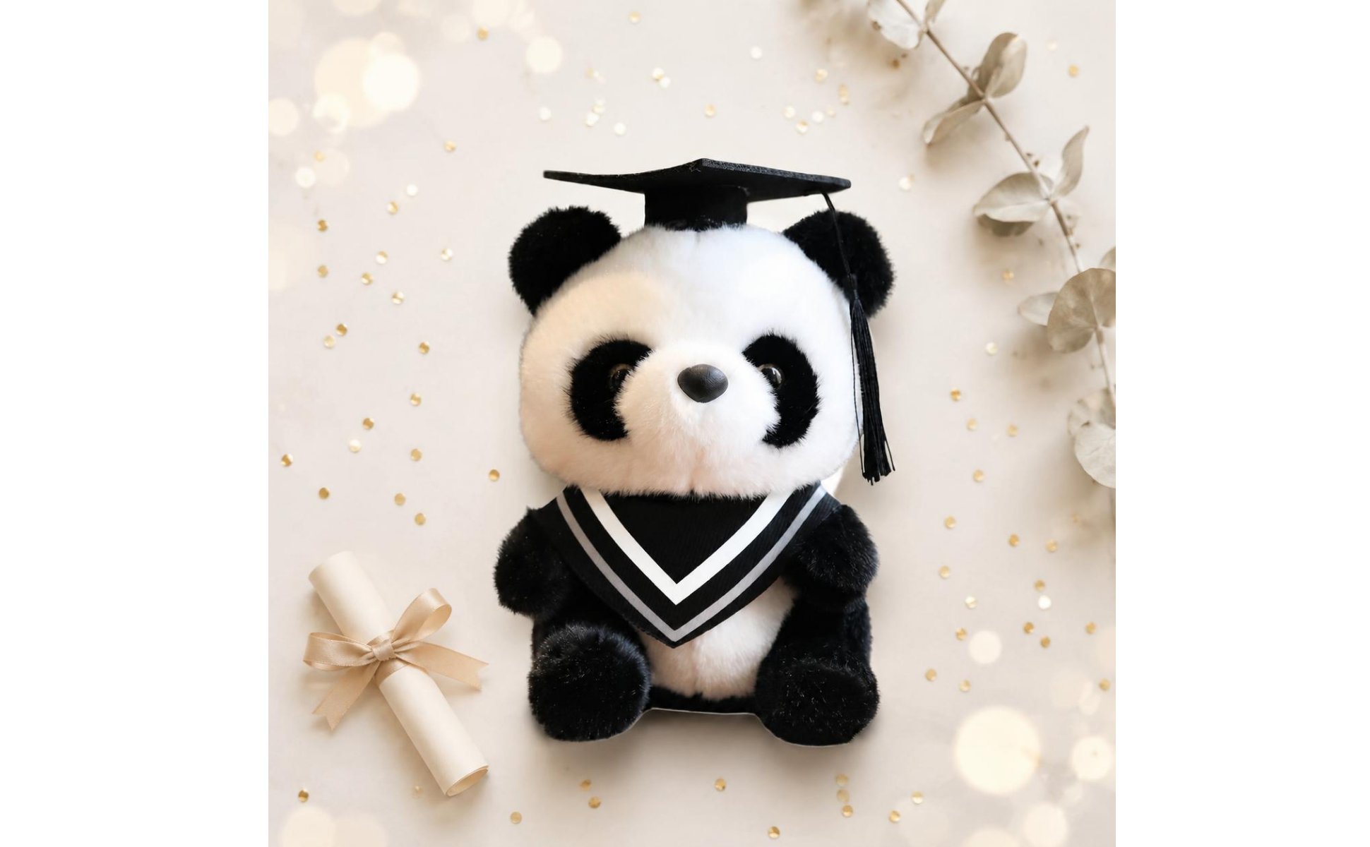 Peluche Panda Diplômé Mignon Panda avec Toque Doux pour Étudiants Diplômés