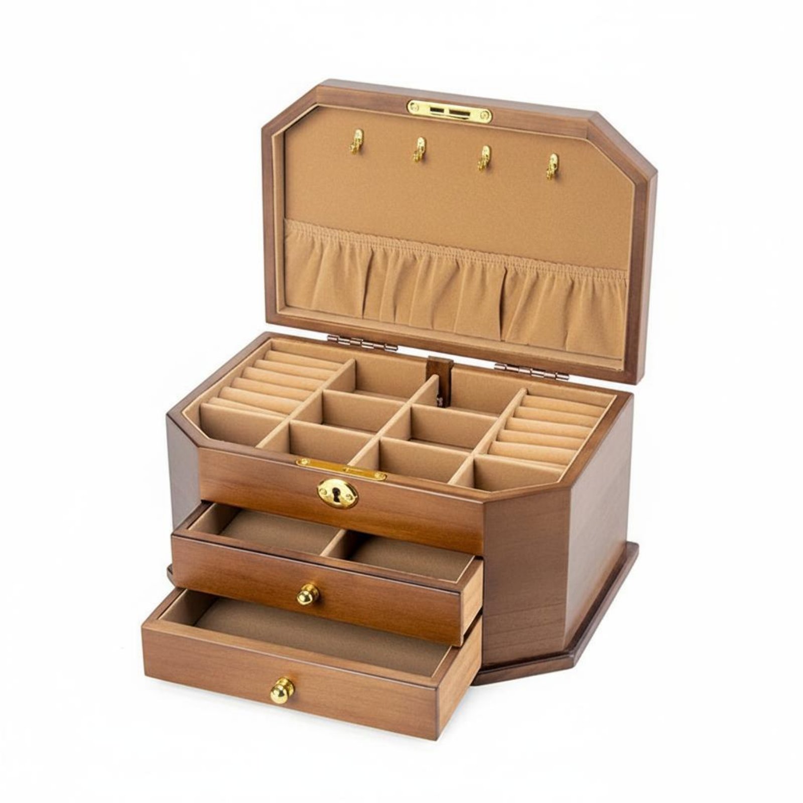 Lockable Jewelry Box Large Capacity Wooden Jewelry Box Compartmentalized Personal Accessory Storage for Bedroom