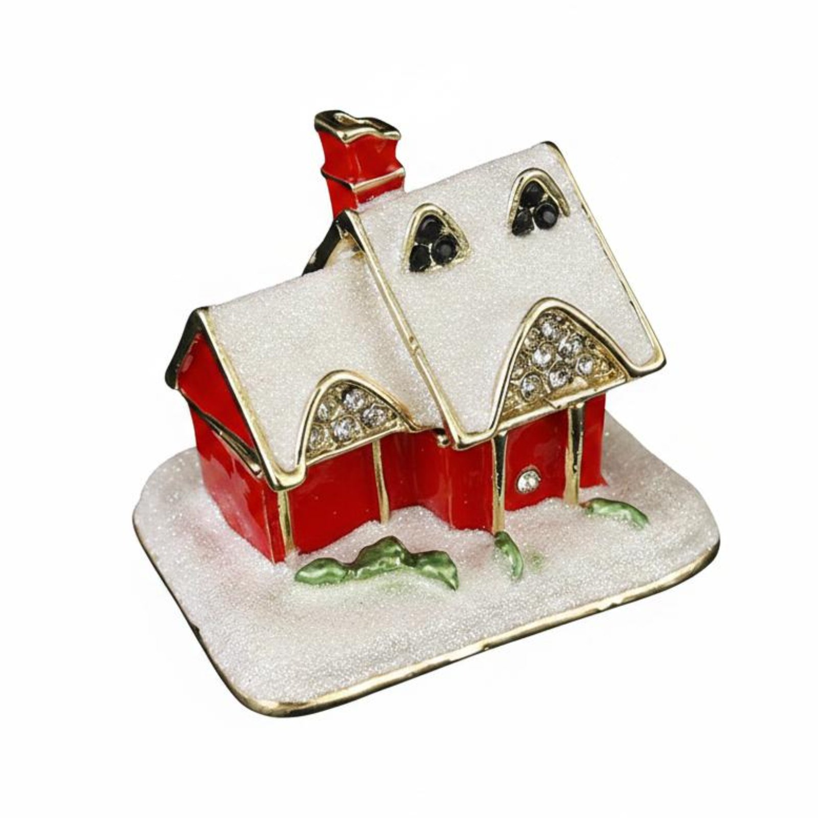 Winter House Rings Storage Box Rhinestone Snow House Jewelry Holder Box Collectible Gift Decor