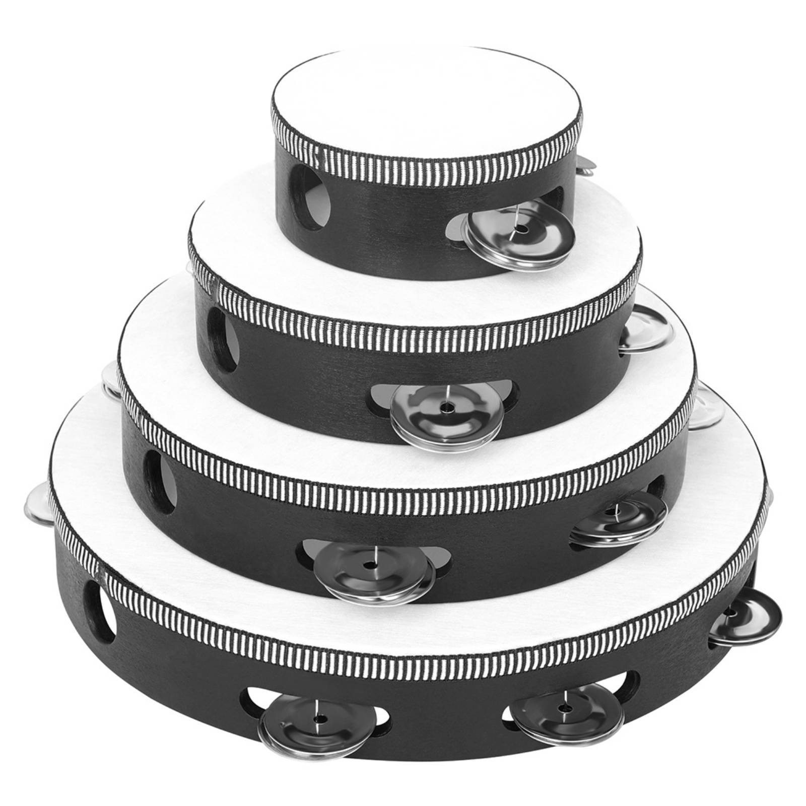 4 Pieces Black Tambourine Set No Burr Design Tambourine with Bells Clear Crisp Sound Musical Instrument for Kids