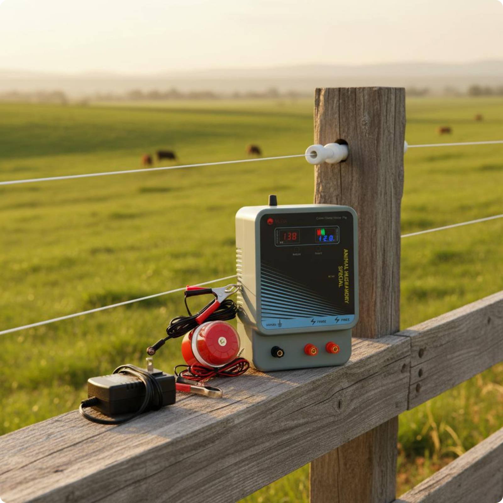 14000V Output Double Display Fence Charger Shock Alarm Livestock Fence Power Single-Unit Electrical Surge Protection for Farmers, Ranchers