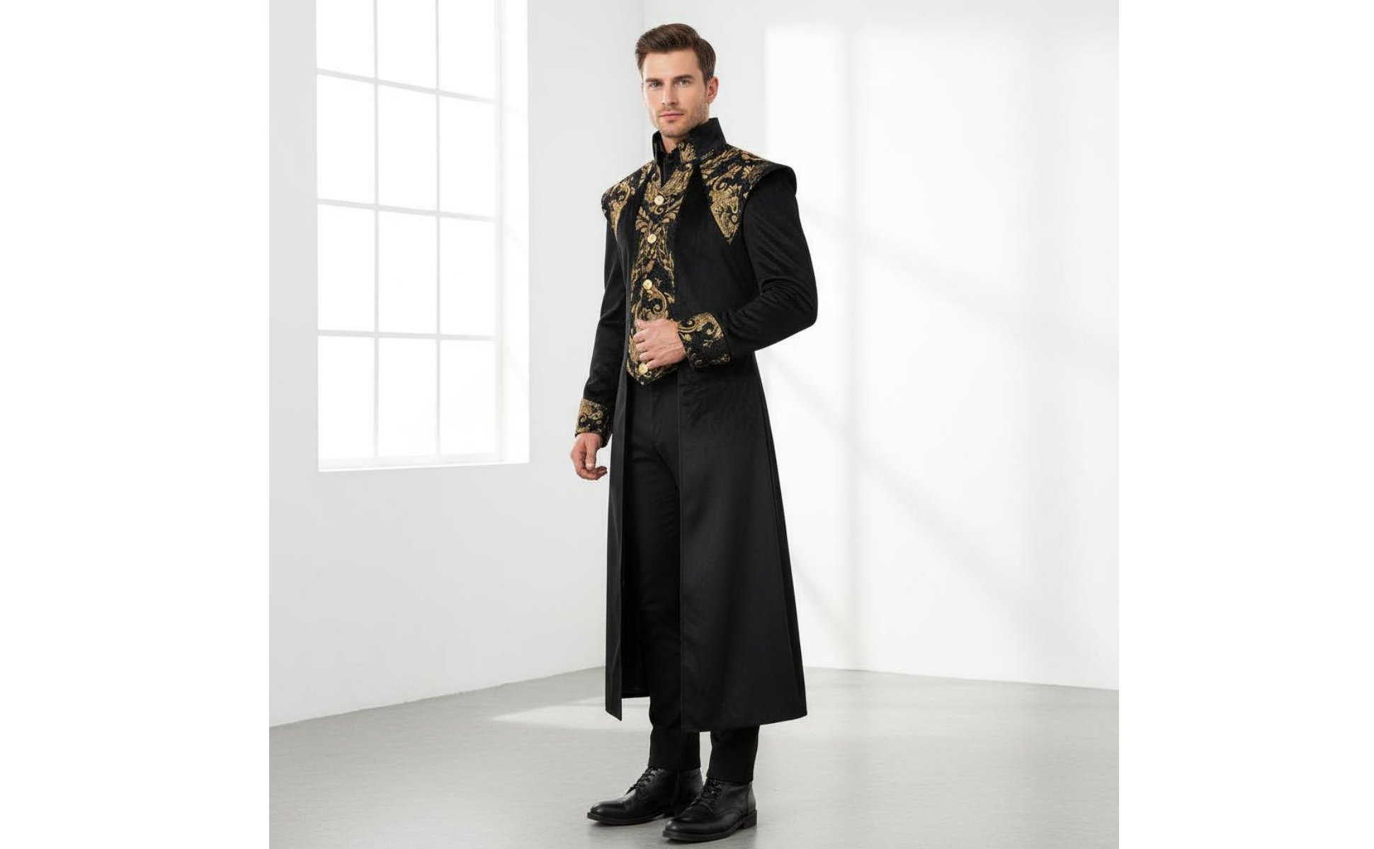 Manteau Steampunk Queue-de-Pie Col Montant Veste Gothique Queue-de-Pie